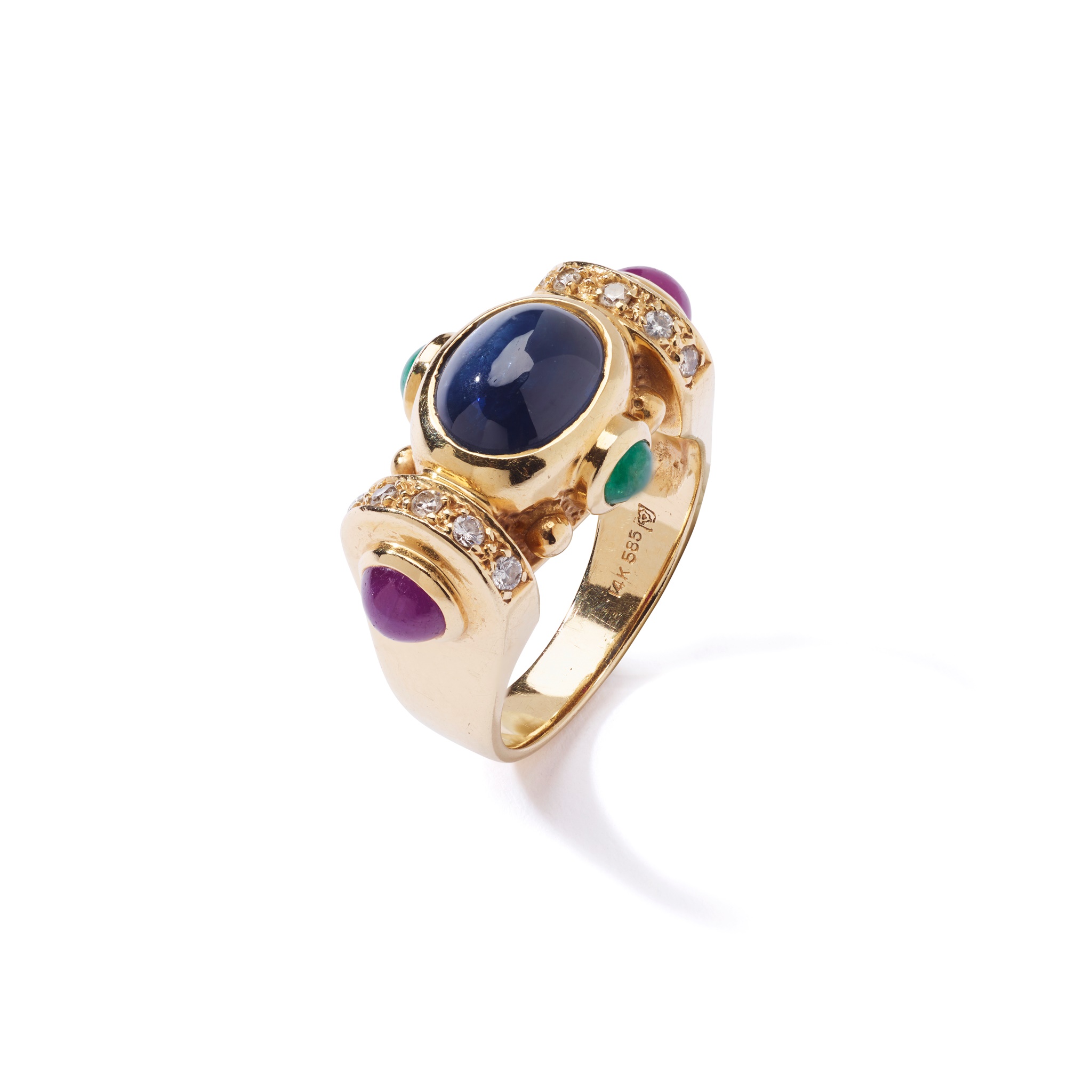 An oval cabochon collet-set dress ring