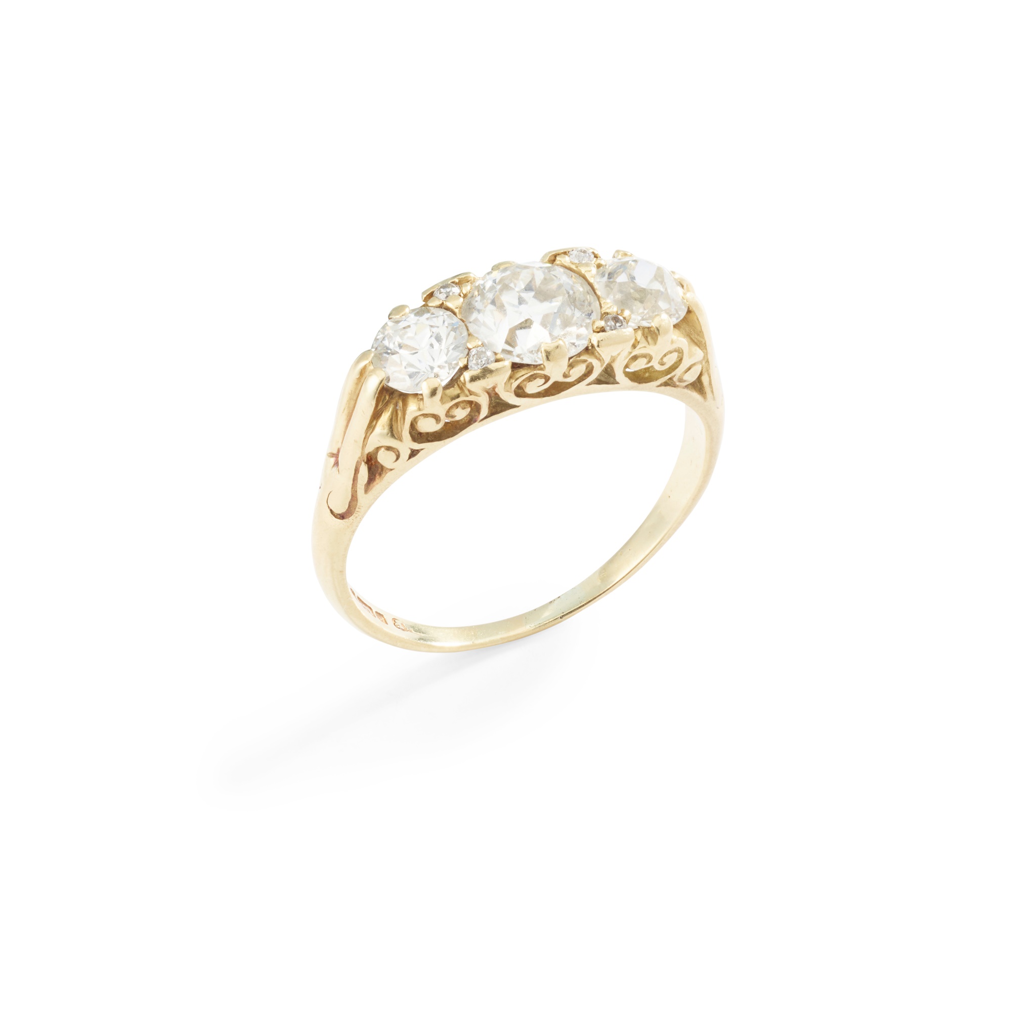 A three-stone diamond ring