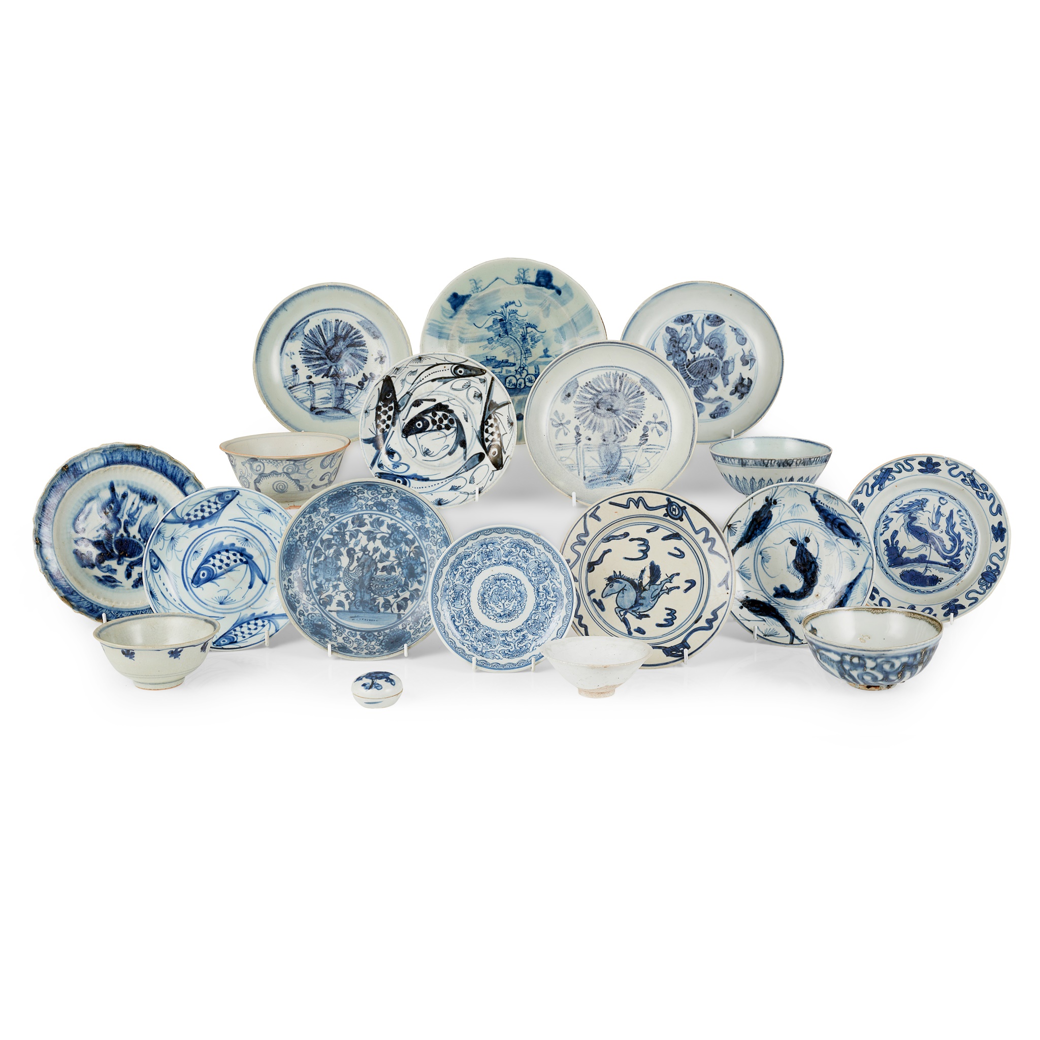 GROUP OF SEVENTEEN BLUE AND WHITE WARES