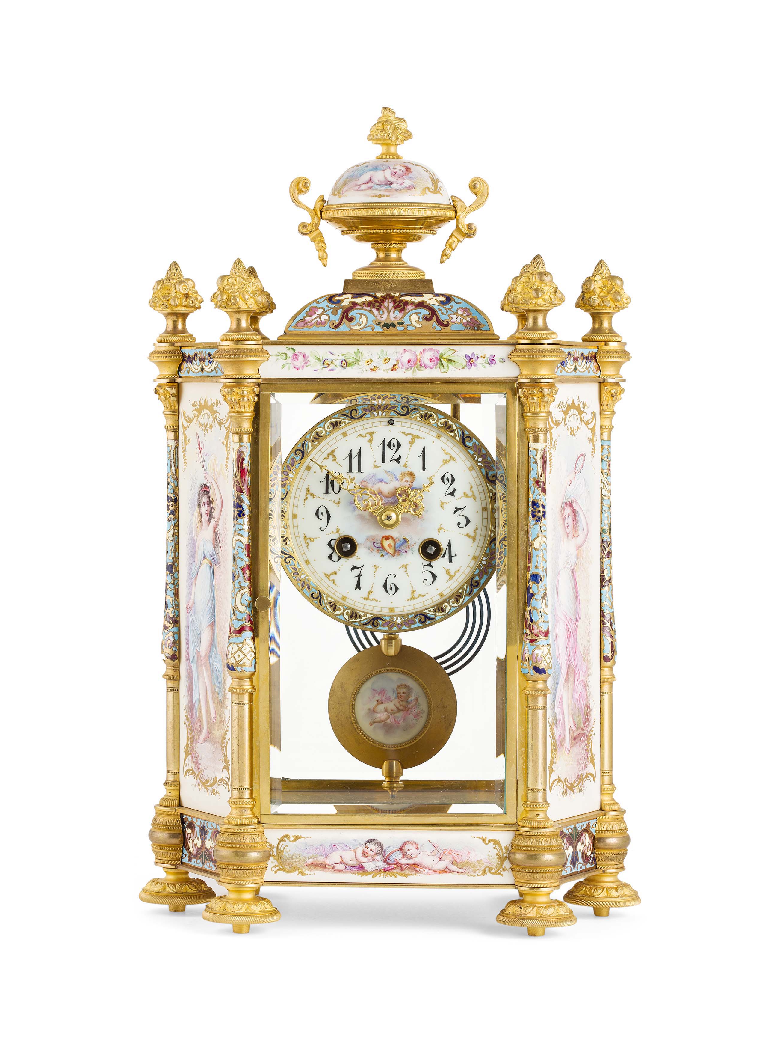 FRENCH CLOISONNÉ AND PORCELAIN MOUNTED MANTEL CLOCK