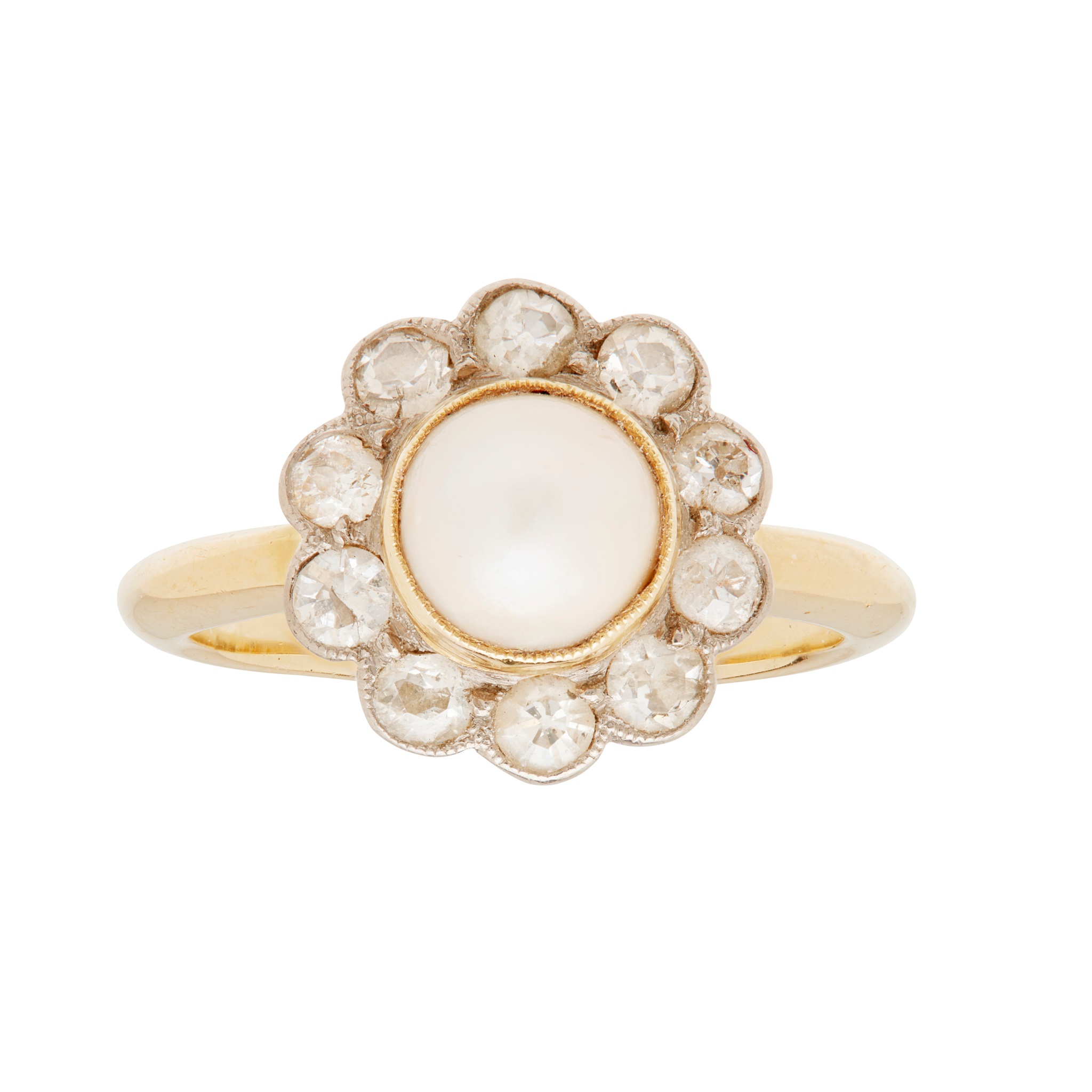 A pearl and diamond cluster ring