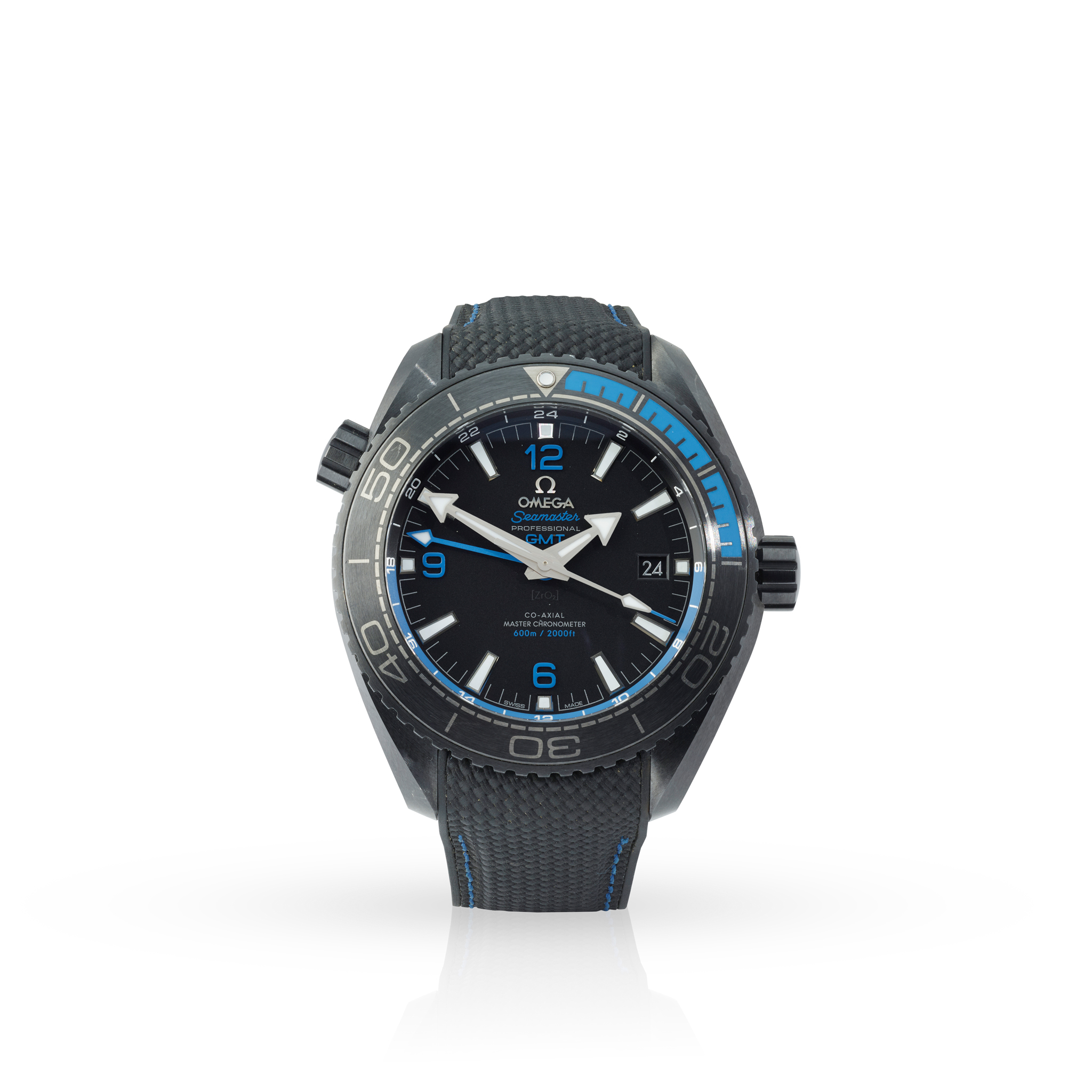 Omega. An unusual black-ceramic and titanium, self-winding, two-time zone wristwatch with helium escape valve,