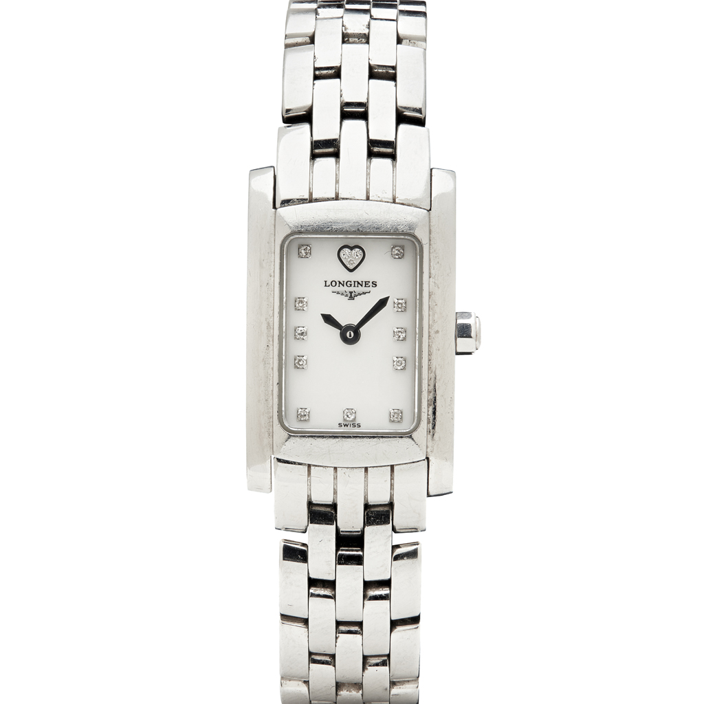 LONGINES - A lady's stainless steel and diamond set wrist watch