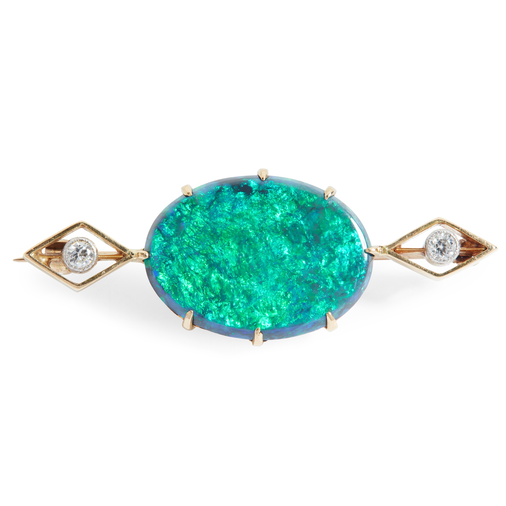 A black opal and diamond brooch