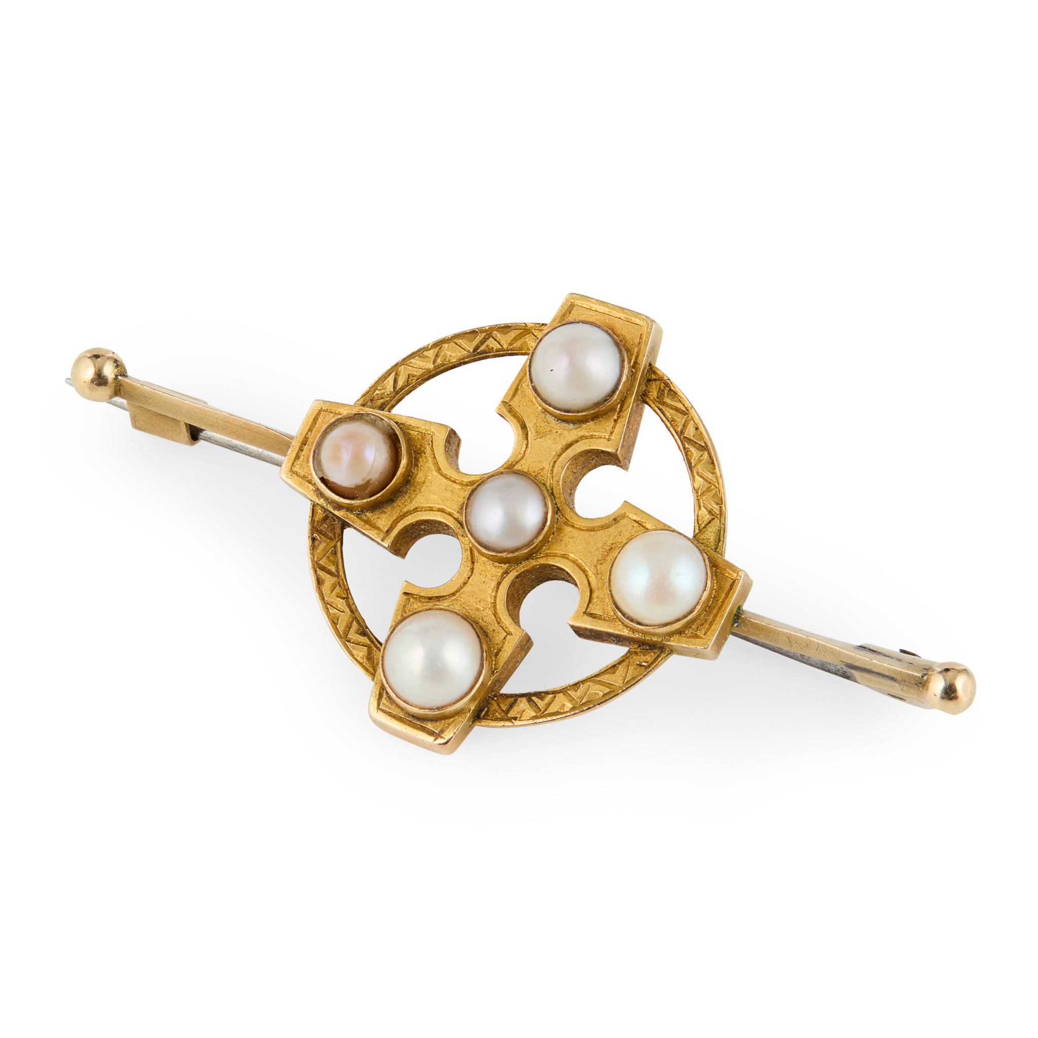 A 19TH CENTURY SCOTTISH CELTIC CROSS PEARL-SET BROOCH