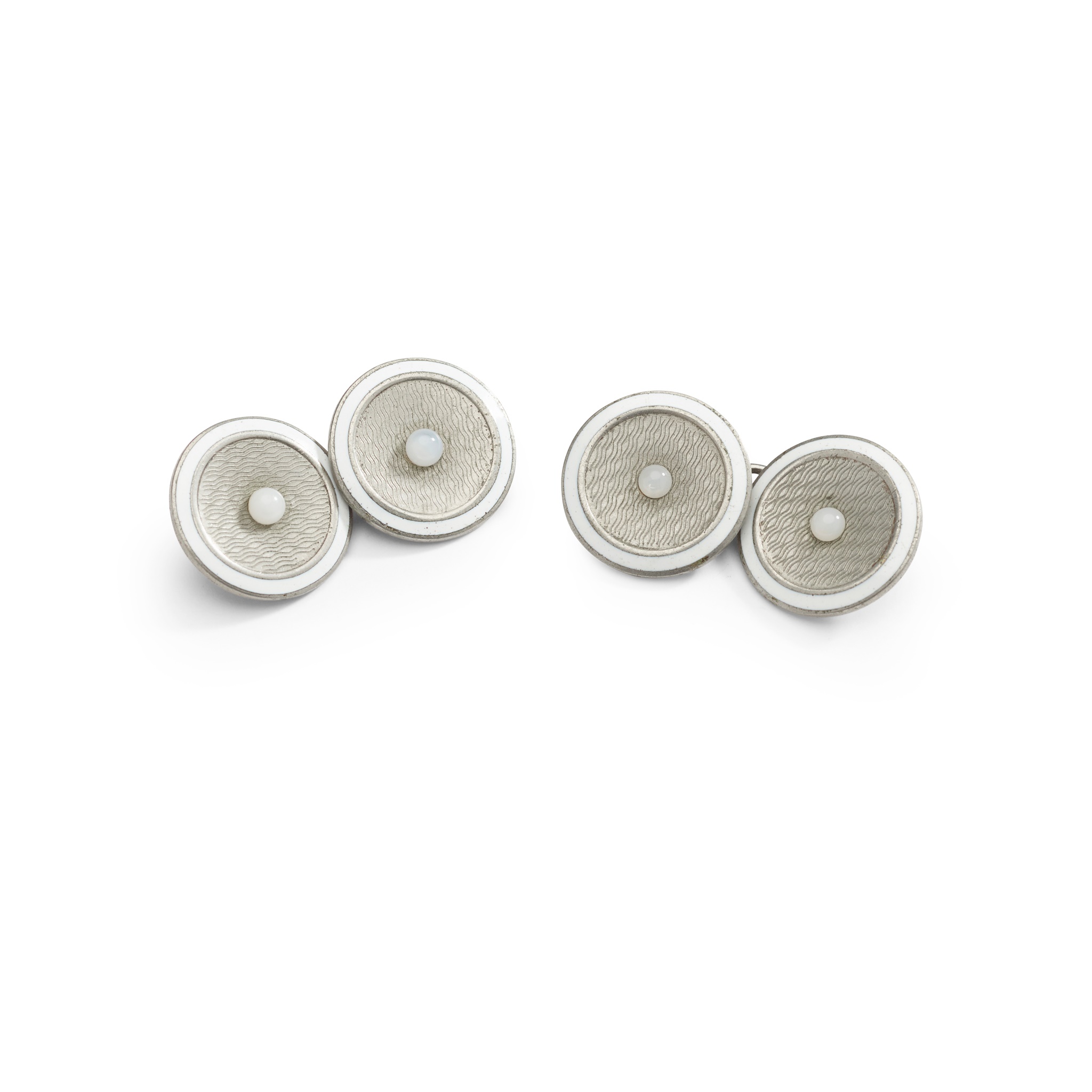 A pair of enamel and quartz cufflinks