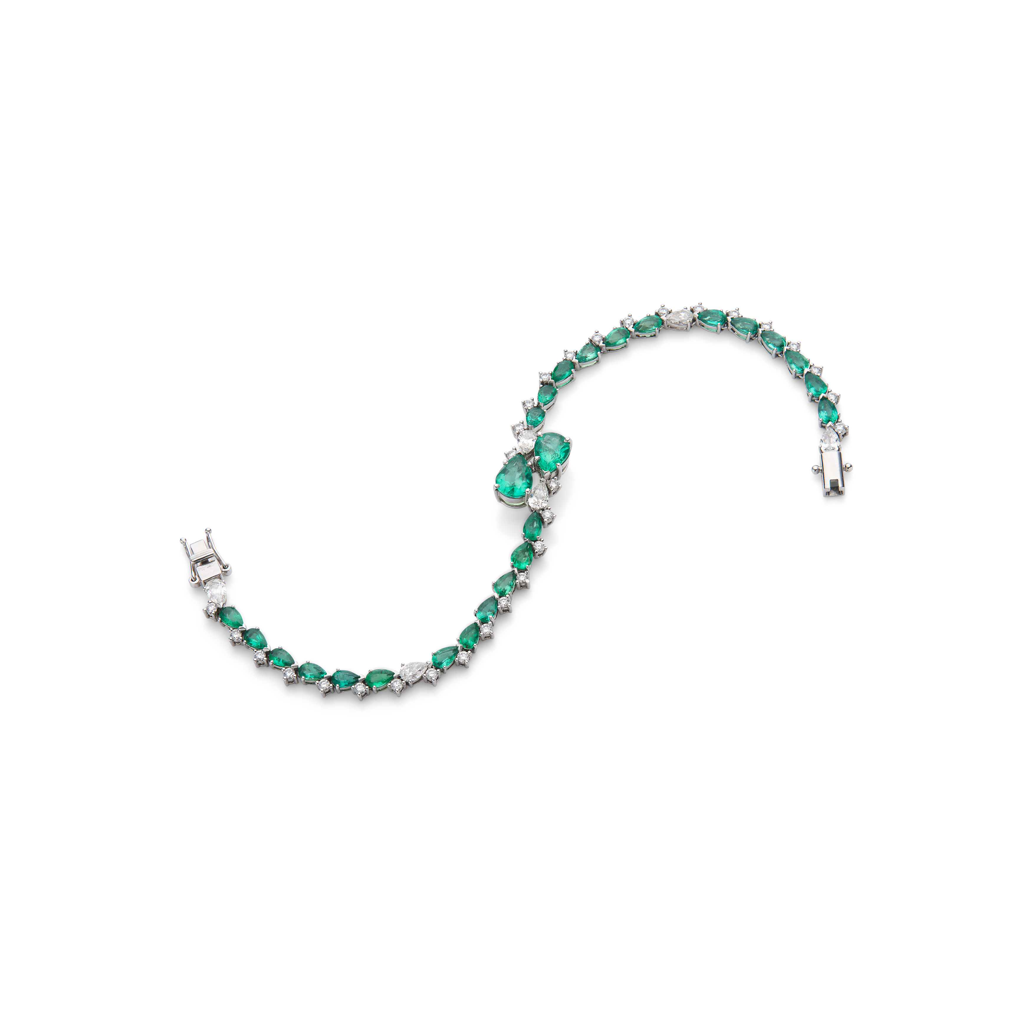 An emerald and diamond crossover bracelet