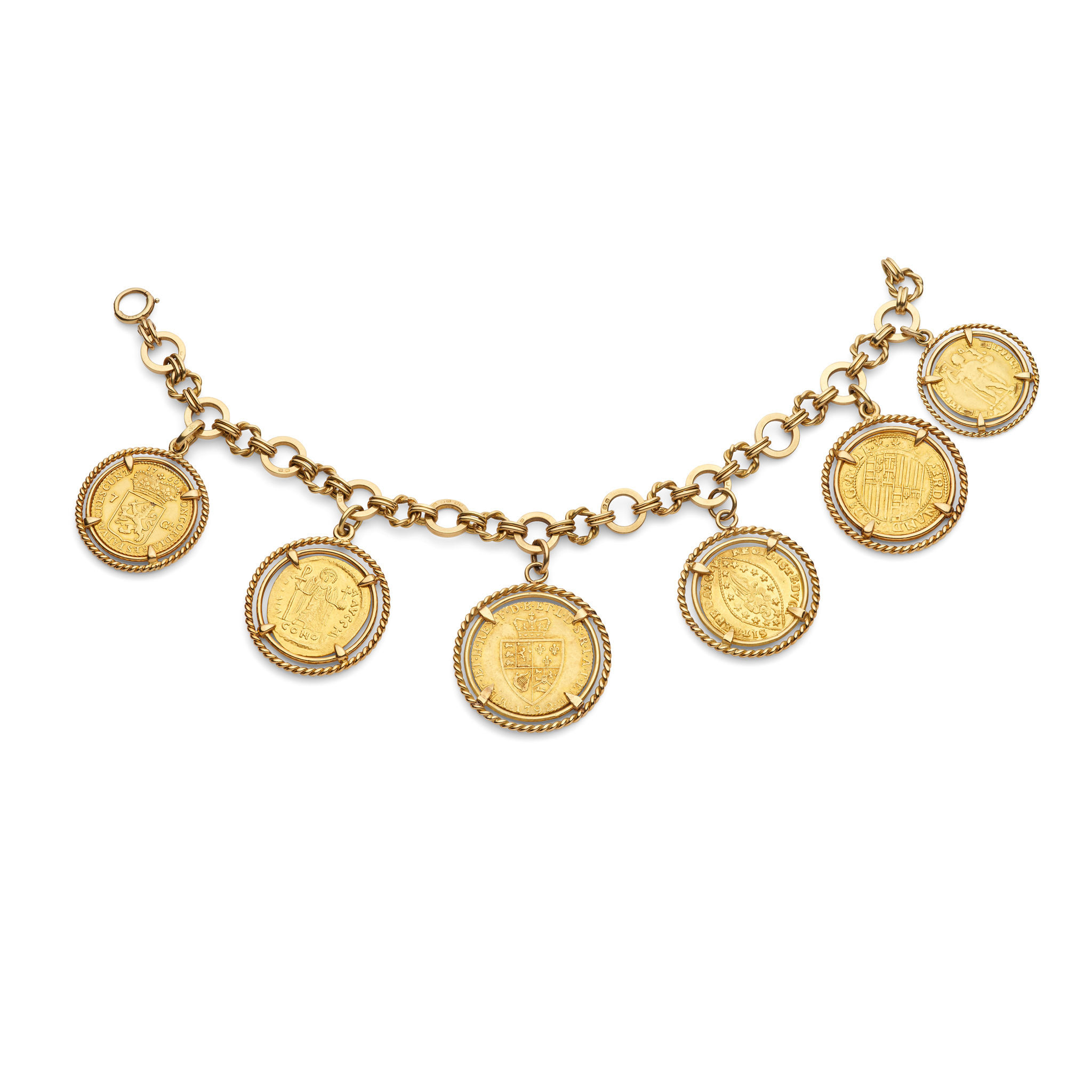 An 18ct gold coin-set charm bracelet