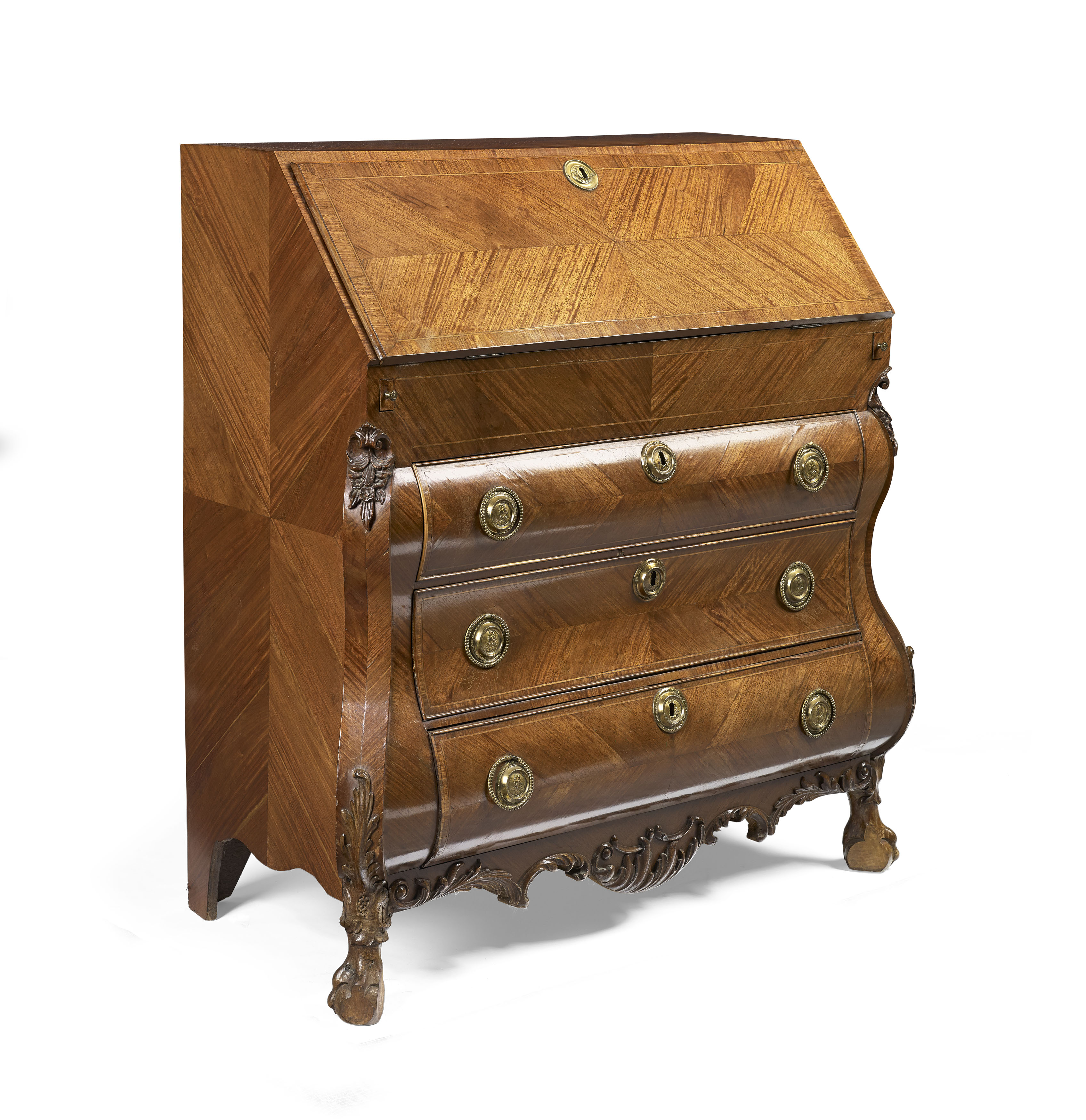 DUTCH KINGWOOD QUARTER VENEERED BOMBE BUREAU