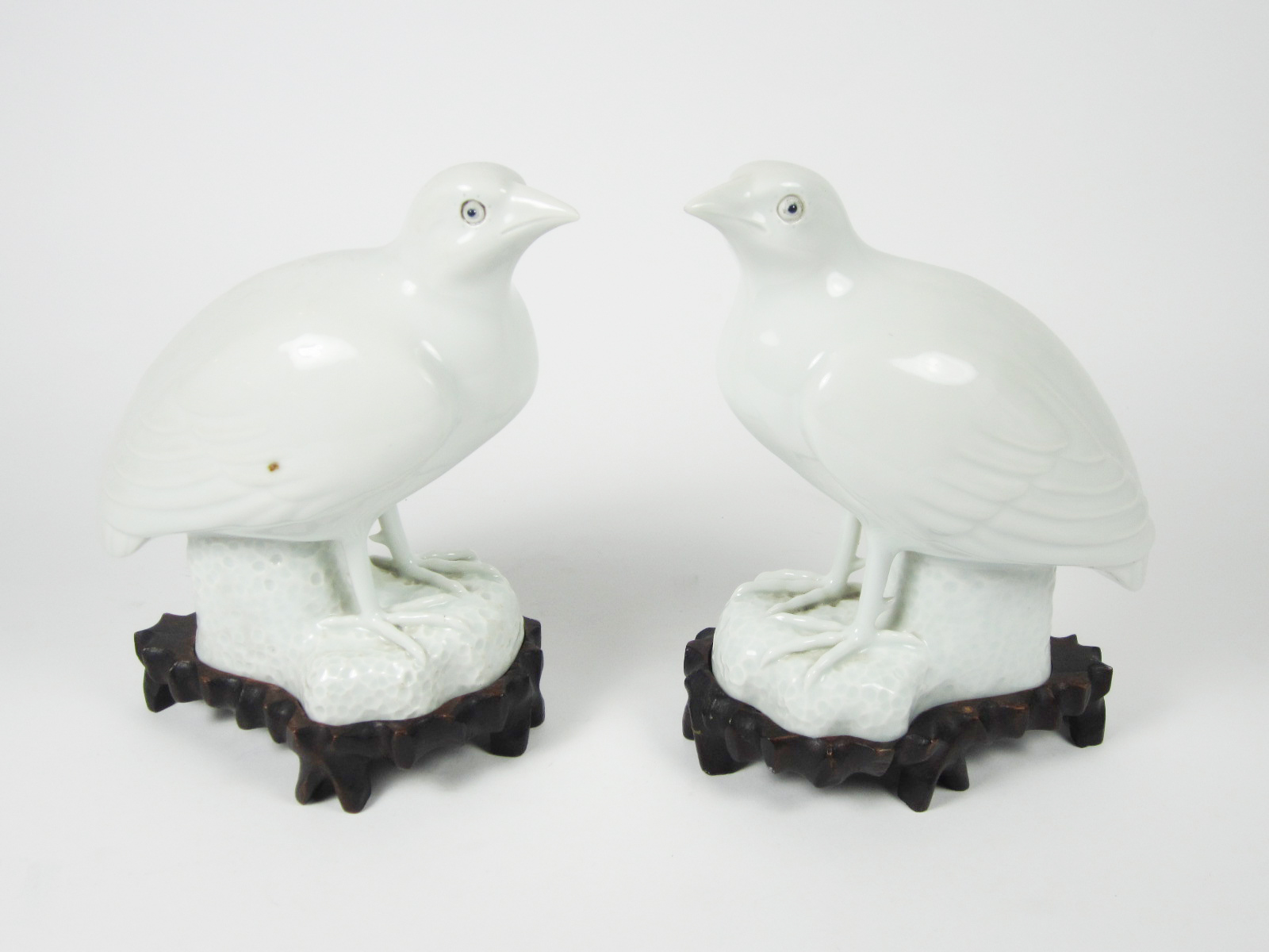 PAIR OF CHINESE EXPORT PORCELAIN BLANC DE CHINE BIRDS