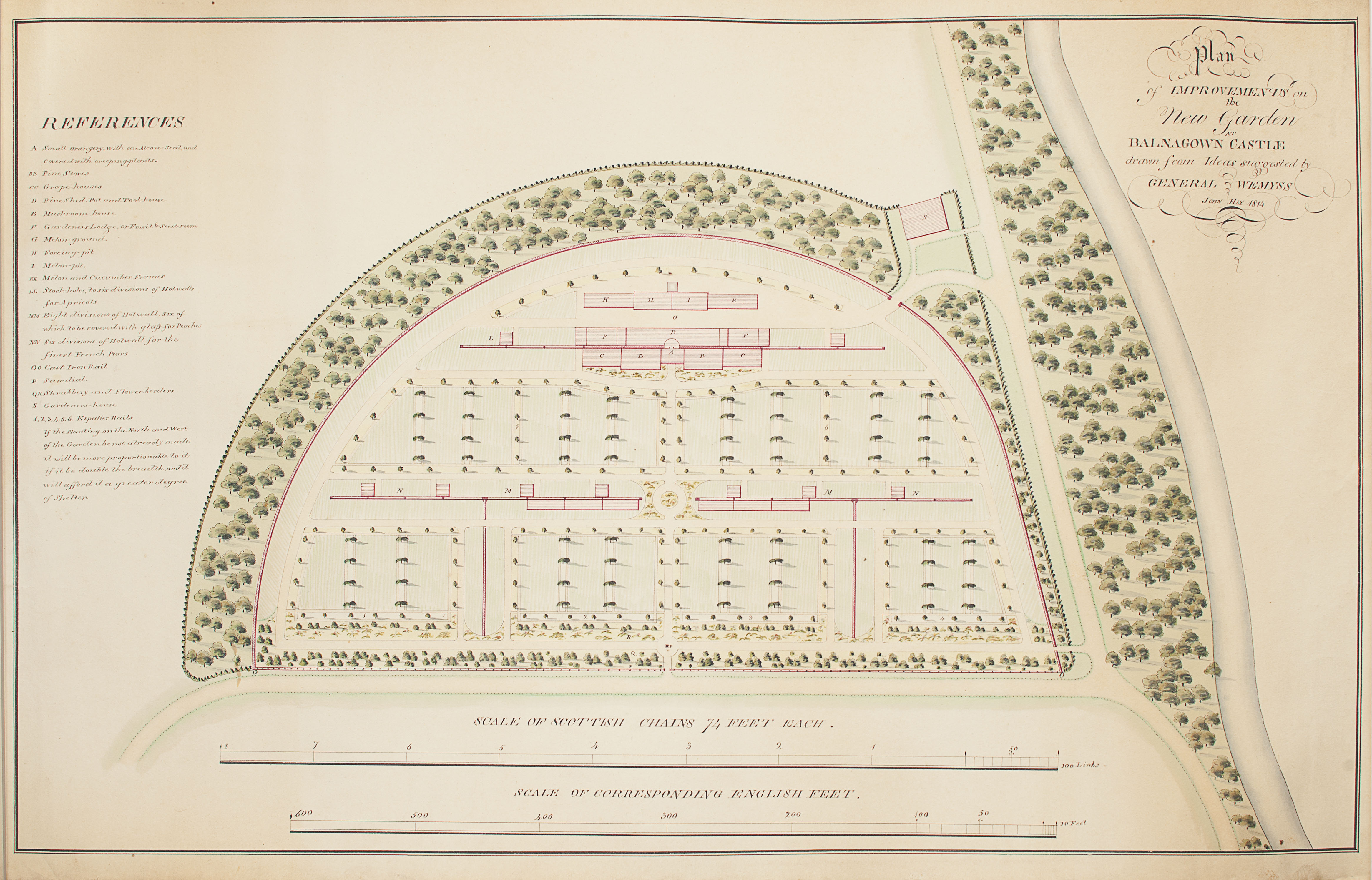 Hay, John, (1758-1836, horticulturalist & garden designer) - Balnagown Castle - watercolour and manuscript plan