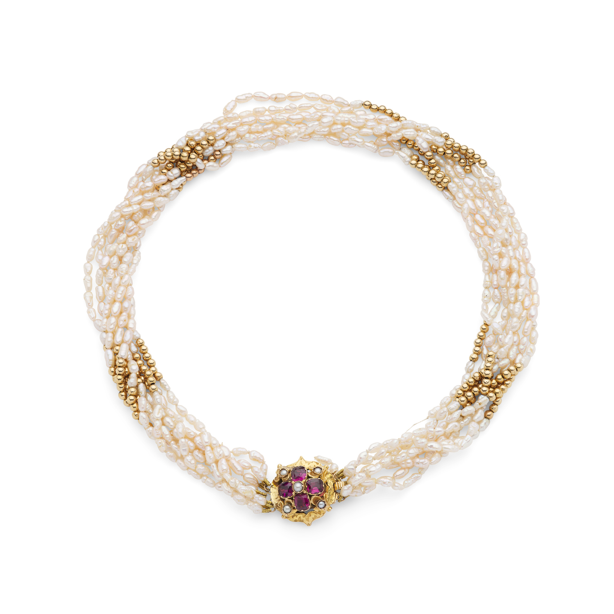 A freshwater cultured pearl and garnet necklace