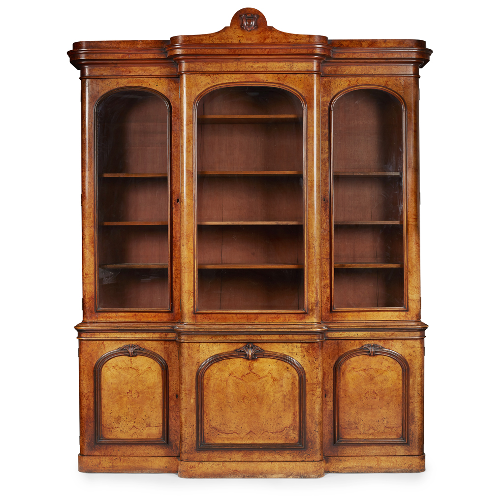 VICTORIAN WALNUT BREAKFRONT BOOKCASE