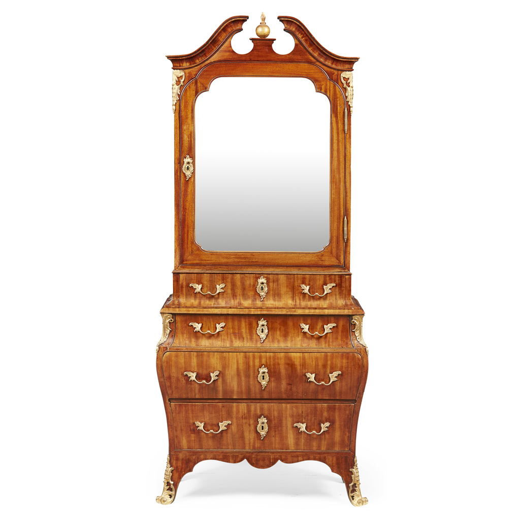 CHIPPENDALE STYLE MAHOGANY AND GILT BRONZE MOUNTED BUREAU BOOKCASE