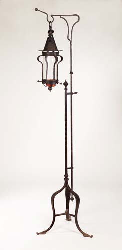An Arts and Crafts wrought iron hanging lantern,