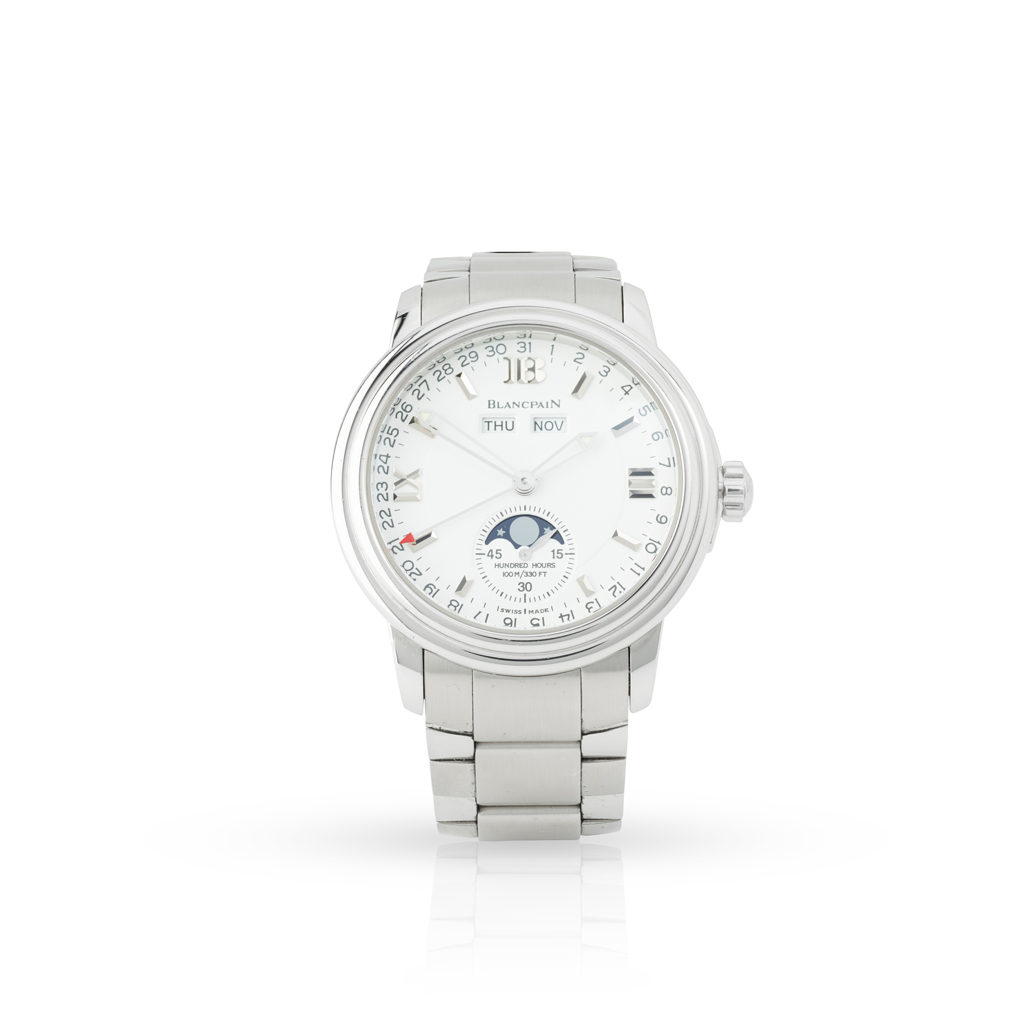 Blancpain. A fine stainless steel self-winding triple calendar moonphase wristwatch on bracelet