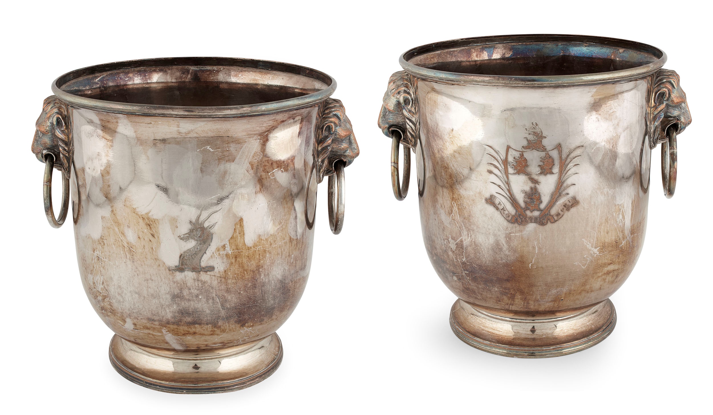 A pair of Sheffield plated wine coolers