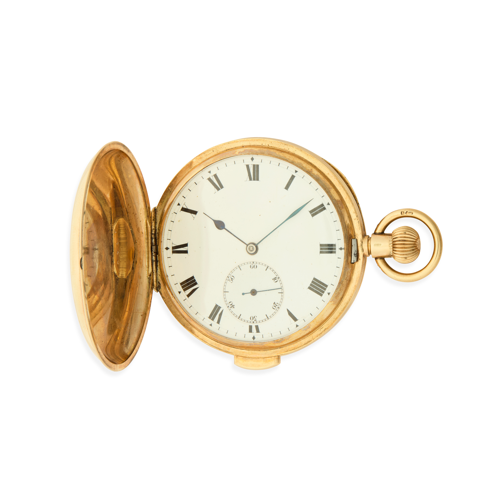 Swiss. A 9k gold keyless winding hunting case quarter-repeating pocket watch