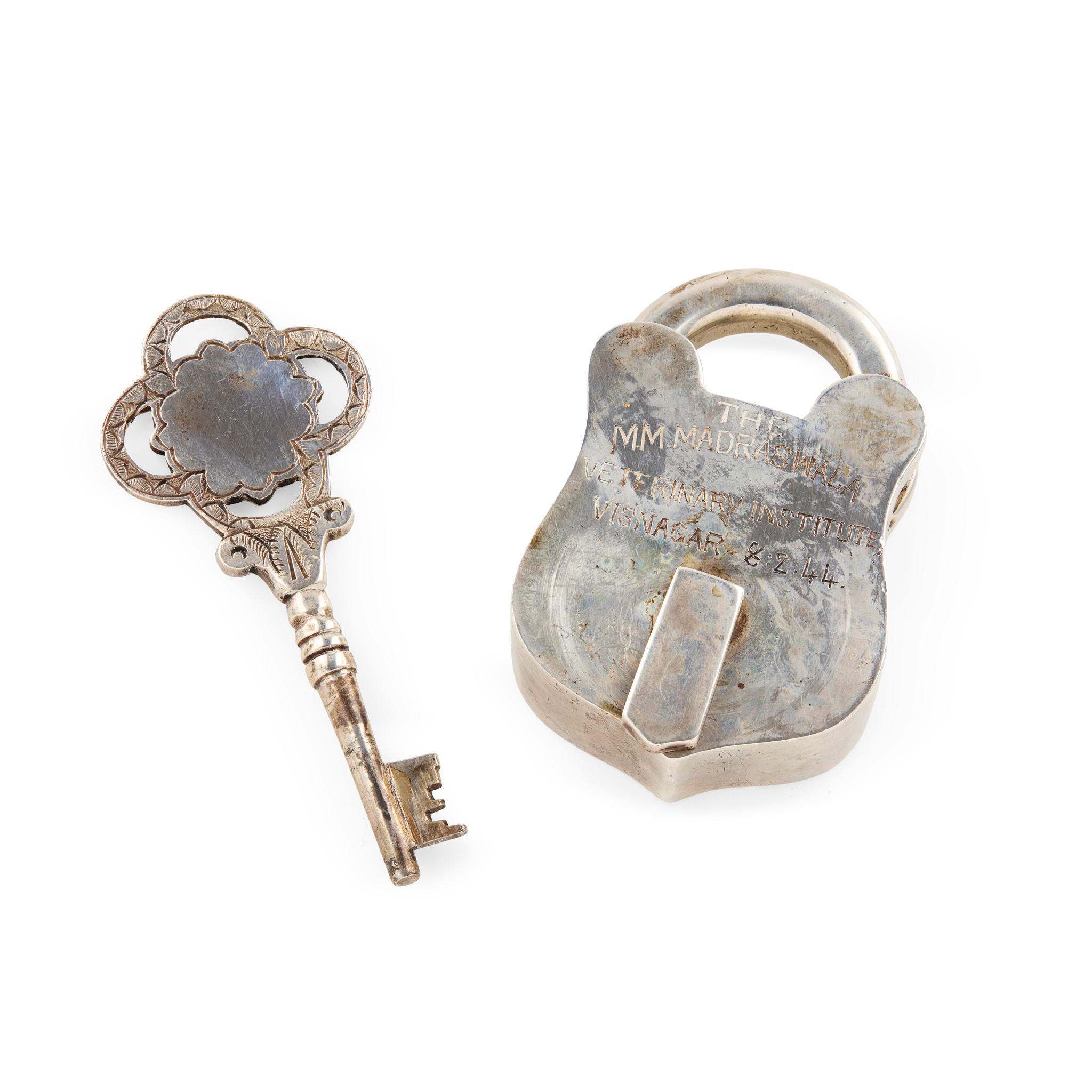 A 19TH CENTURY INDIAN PADLOCK AND KEY