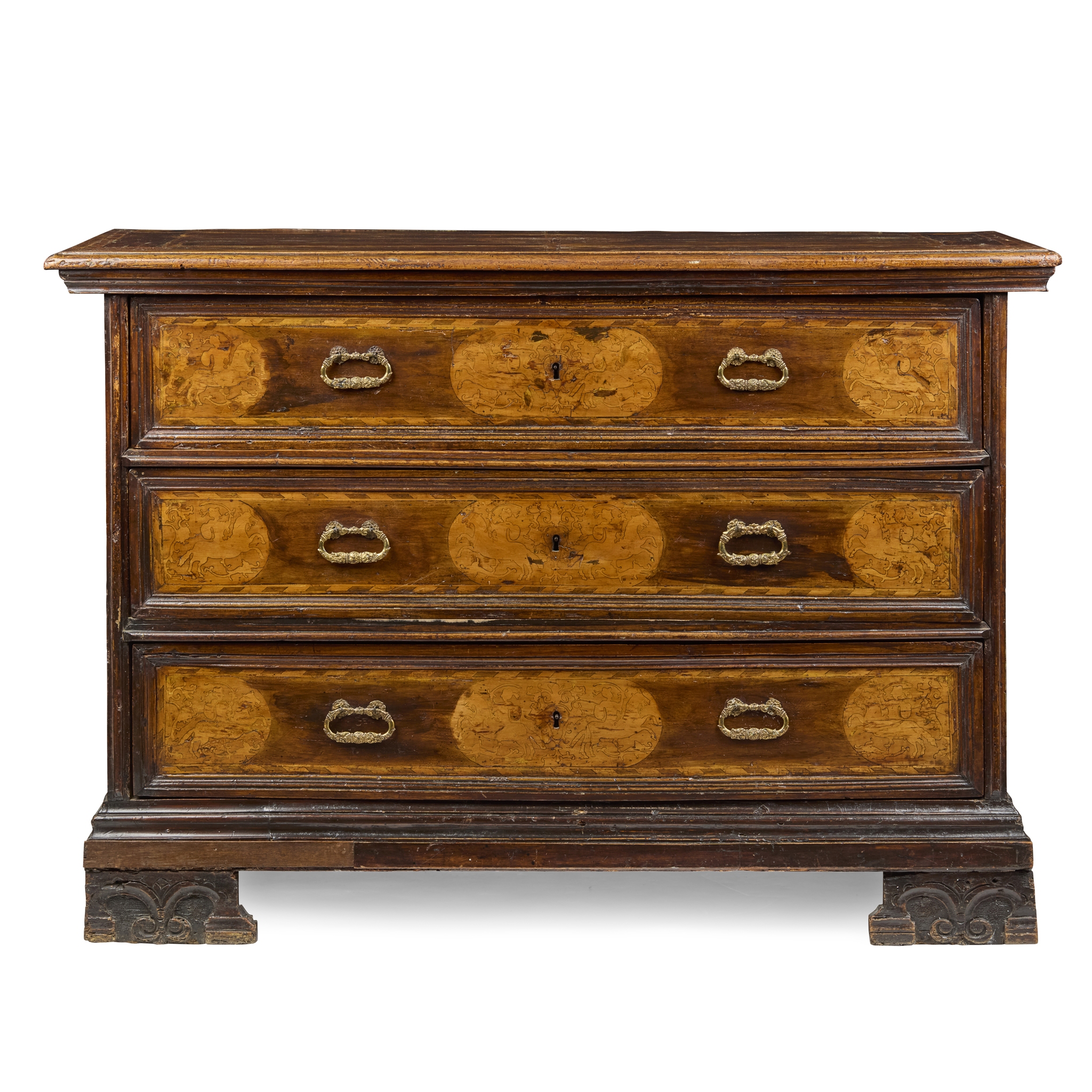 NORTH ITALIAN WALNUT AND MARQUETRY COMMODE
