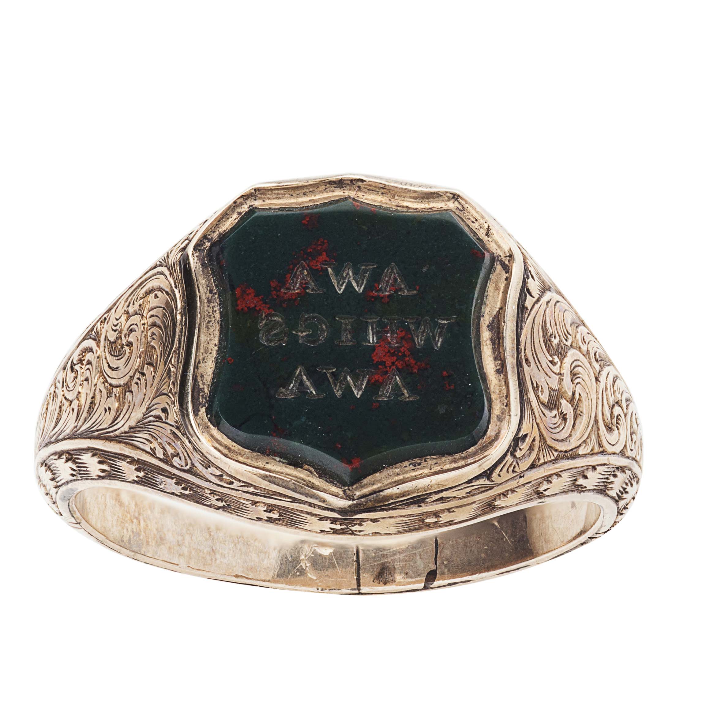 A late 18th century gentleman's Jacobite gold and bloodstone supporter's ring