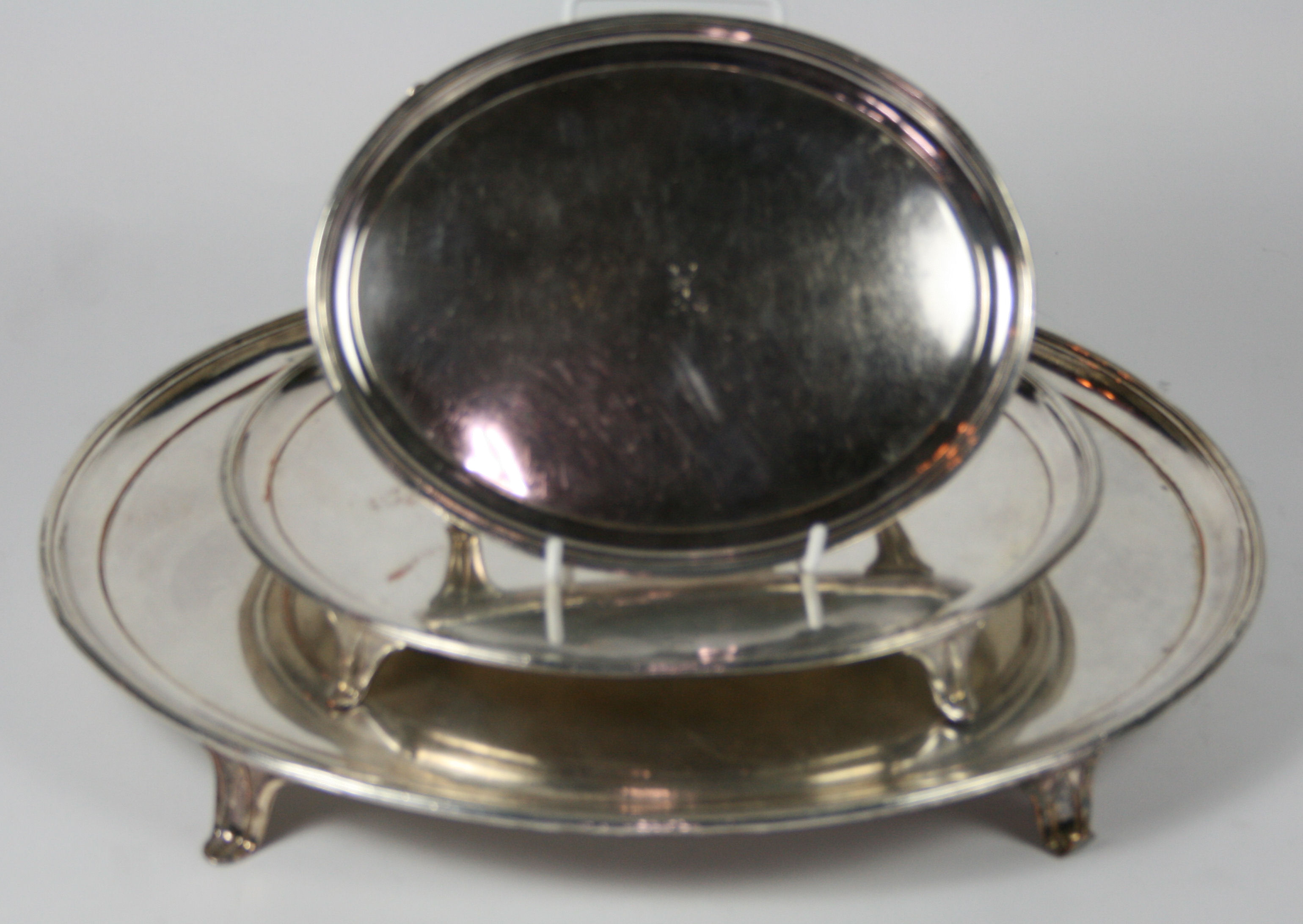 SUITE OF THREE OLD SHEFFIELD PLATE OVAL SALVERS