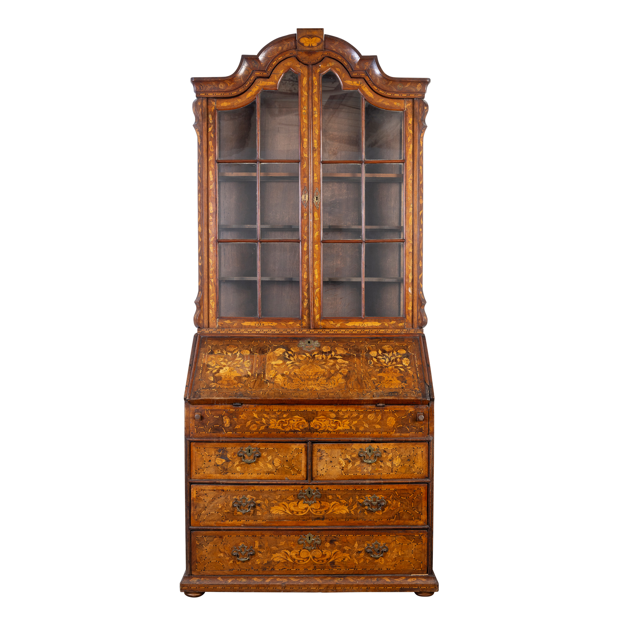 A DUTCH MARQUETRY BUREAU BOOKCASE