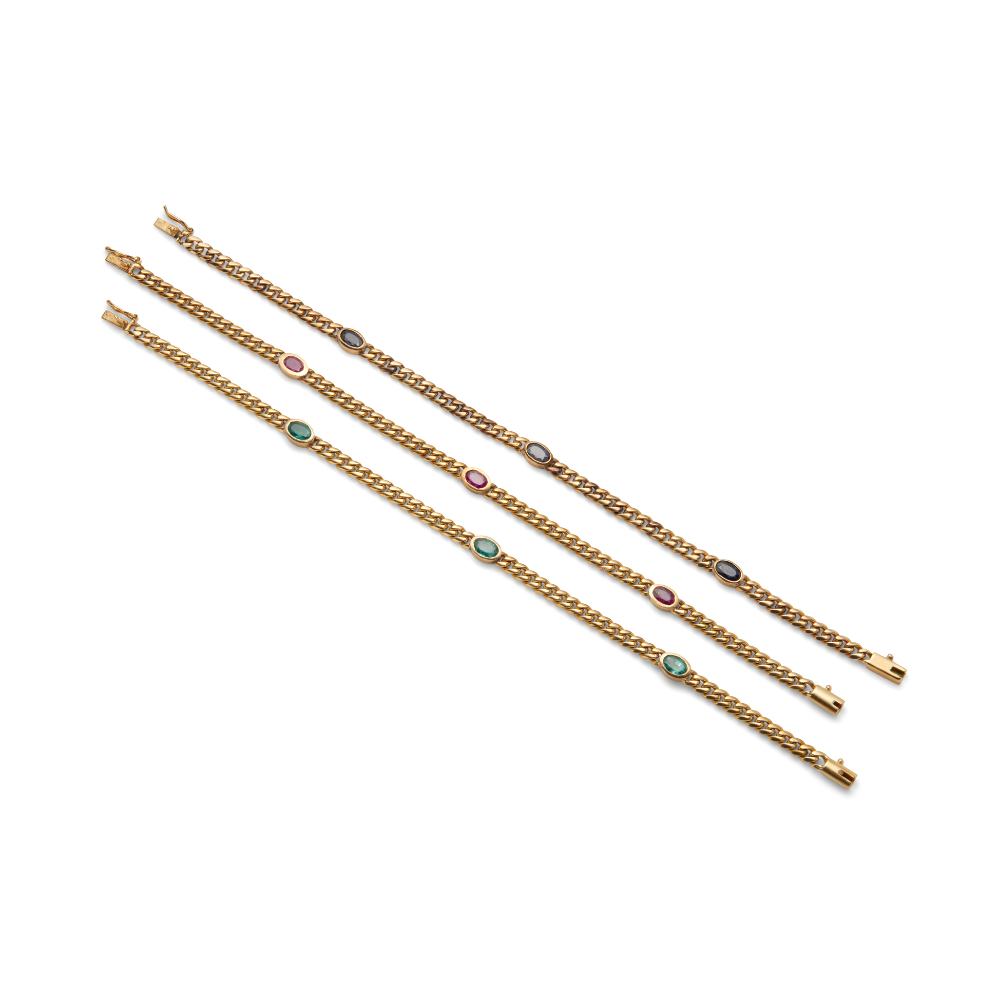 A set of three interconnecting gem-set bracelets