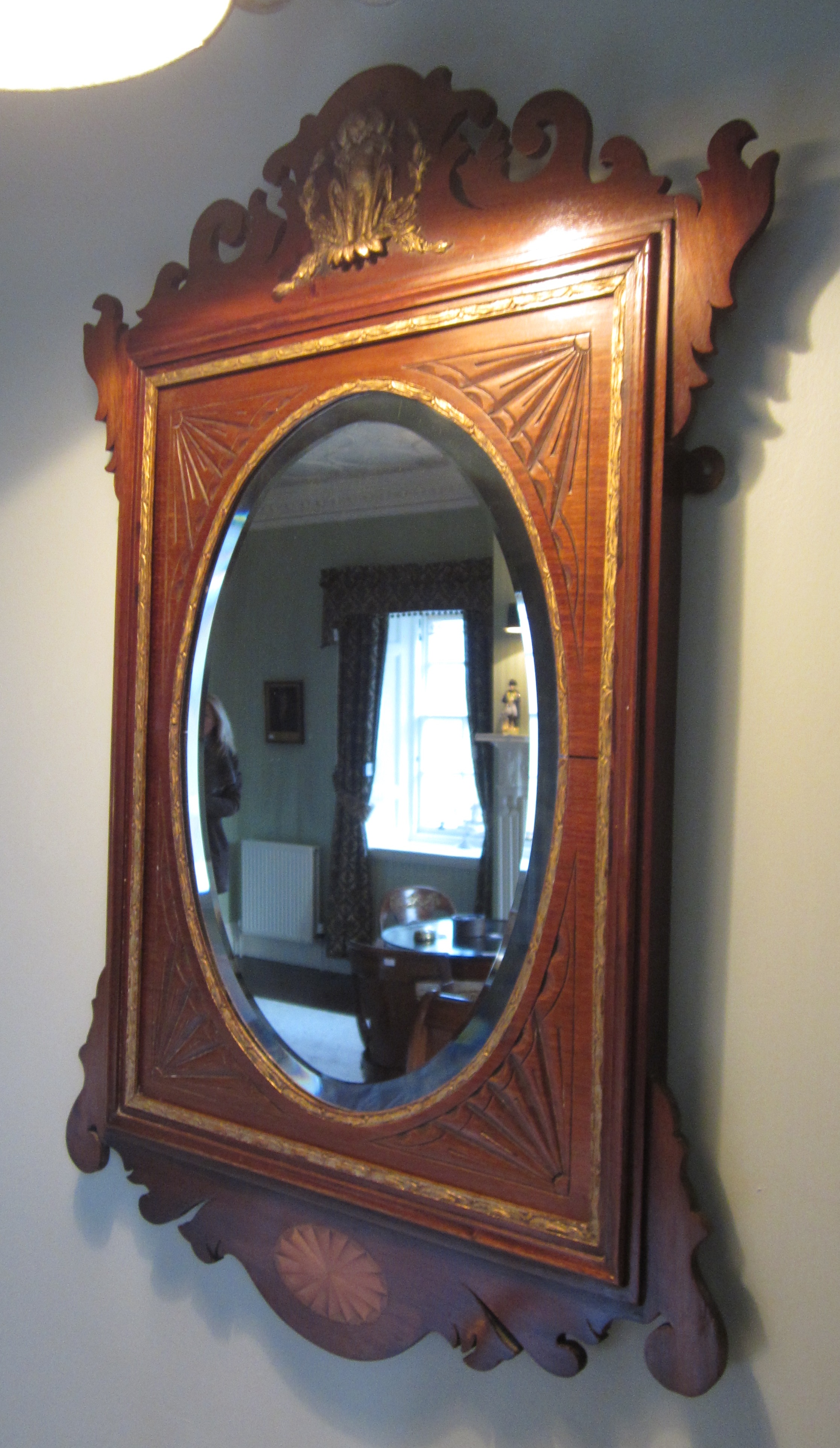 GEORGE III STYLE MAHOGANY AND PARCEL GILT WALL MIRROR