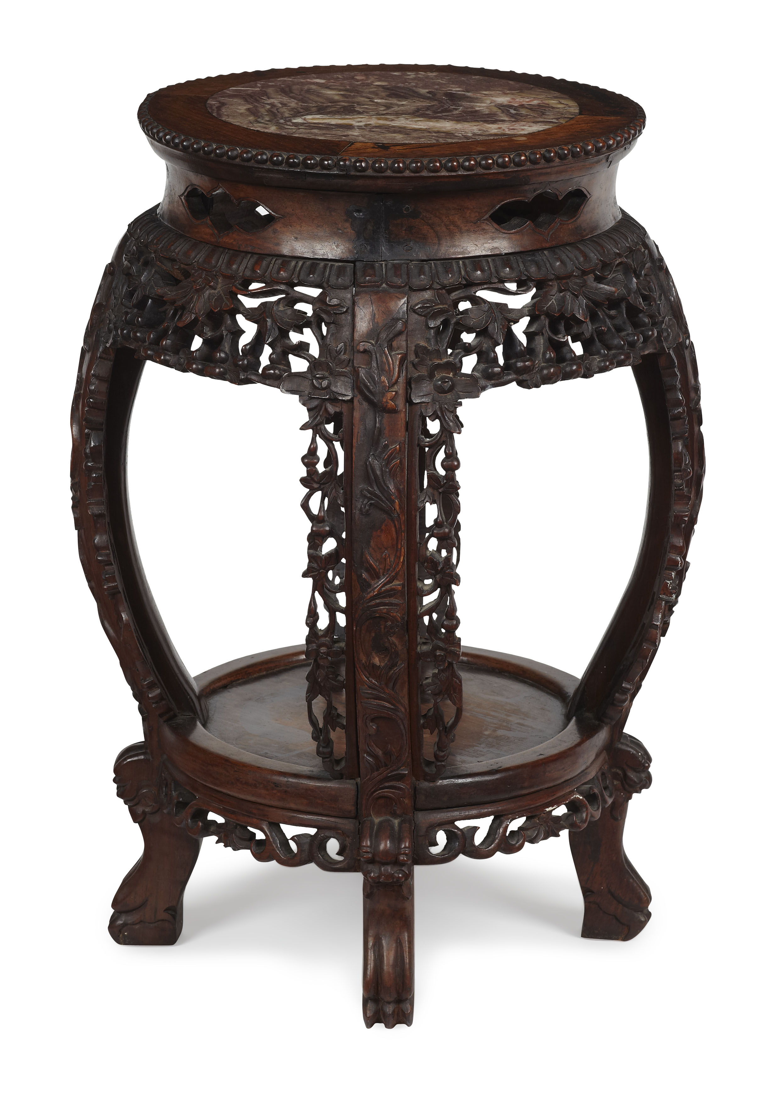 CHINESE CARVED HONGMU MARBLE TOP STAND