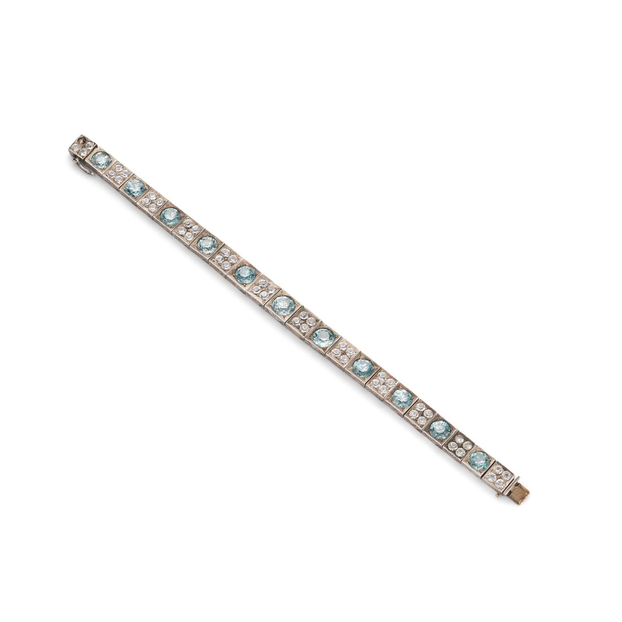 A blue and colourless zircon bracelet