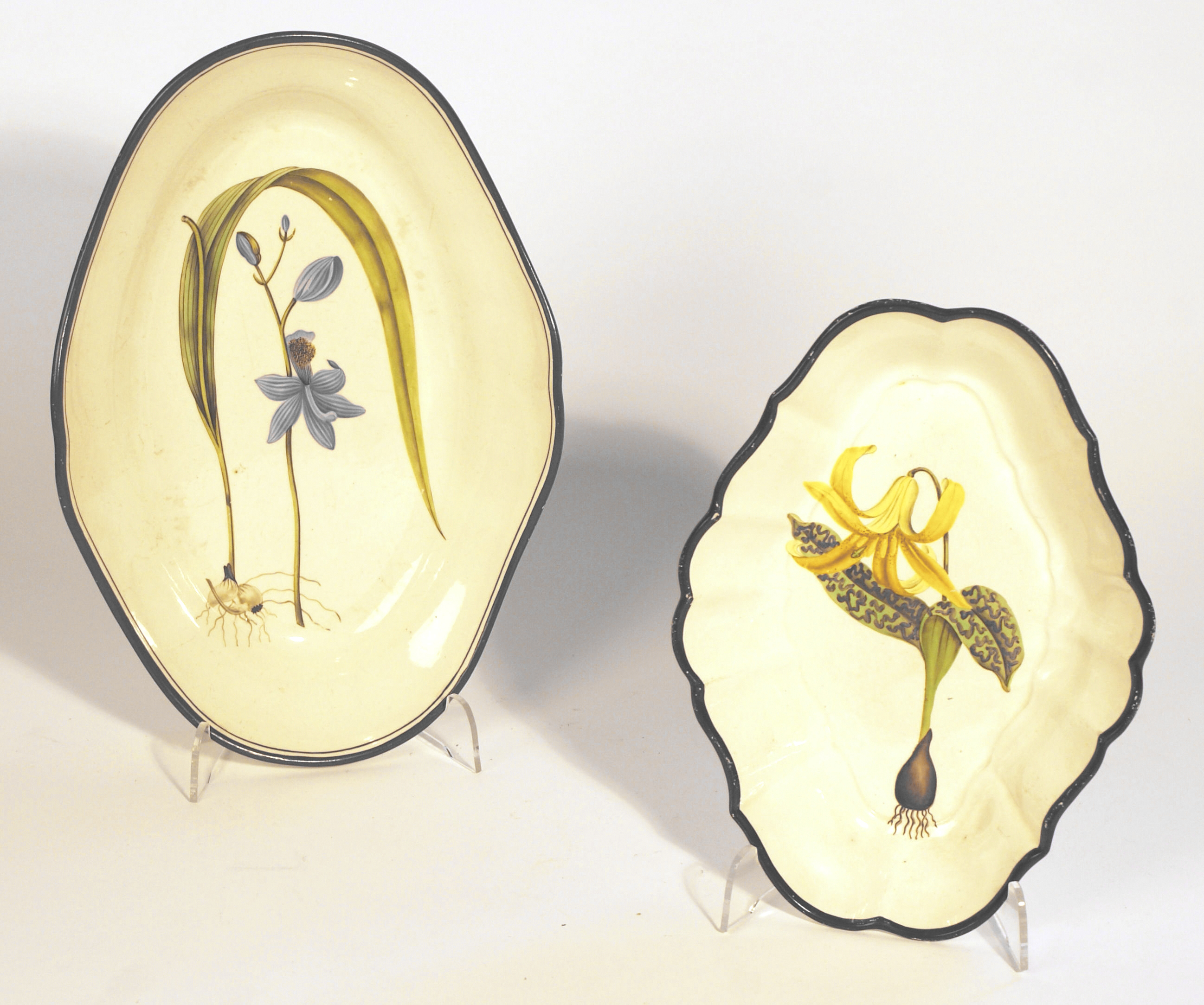 LOZENGE SHAPED CREAMWARE NAMED BOTANICAL FRUIT PLATE