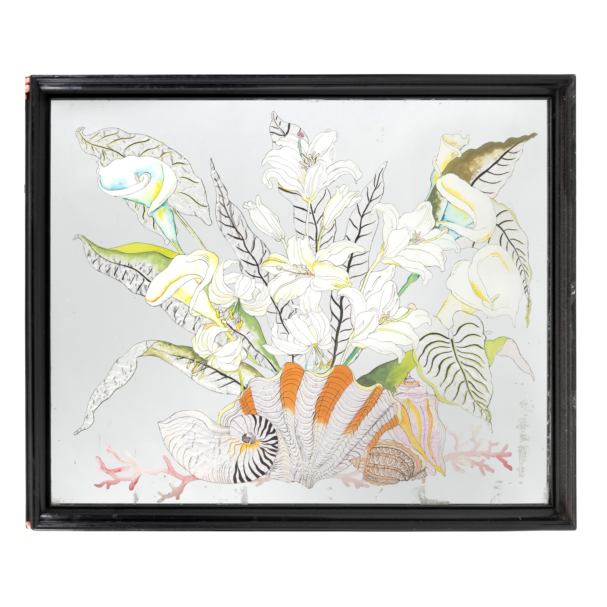 A PAINTED AND FOILED WALL MIRROR
