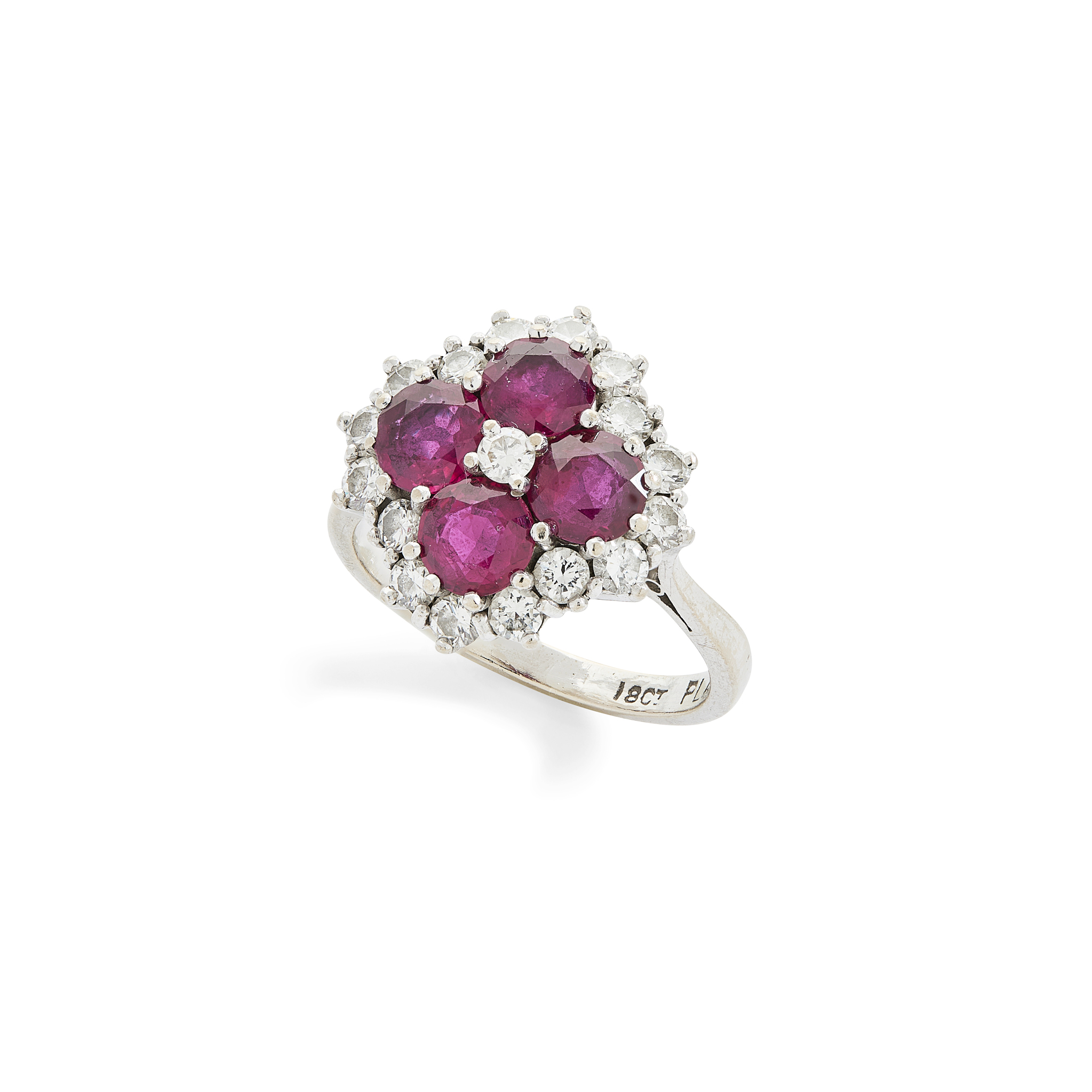 A ruby and diamond cluster ring