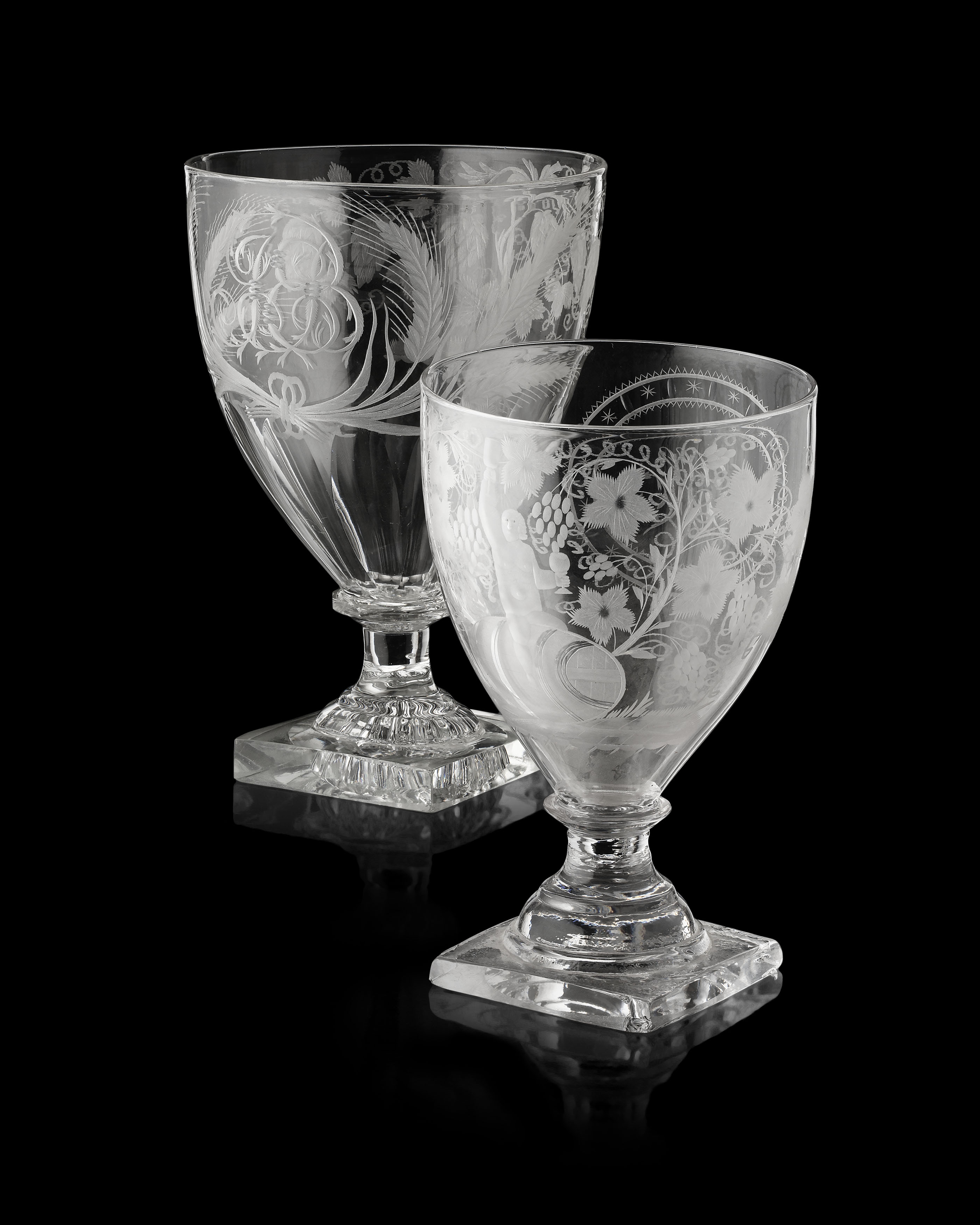 TWO REGENCY ETCHED GLASS RUMMERS