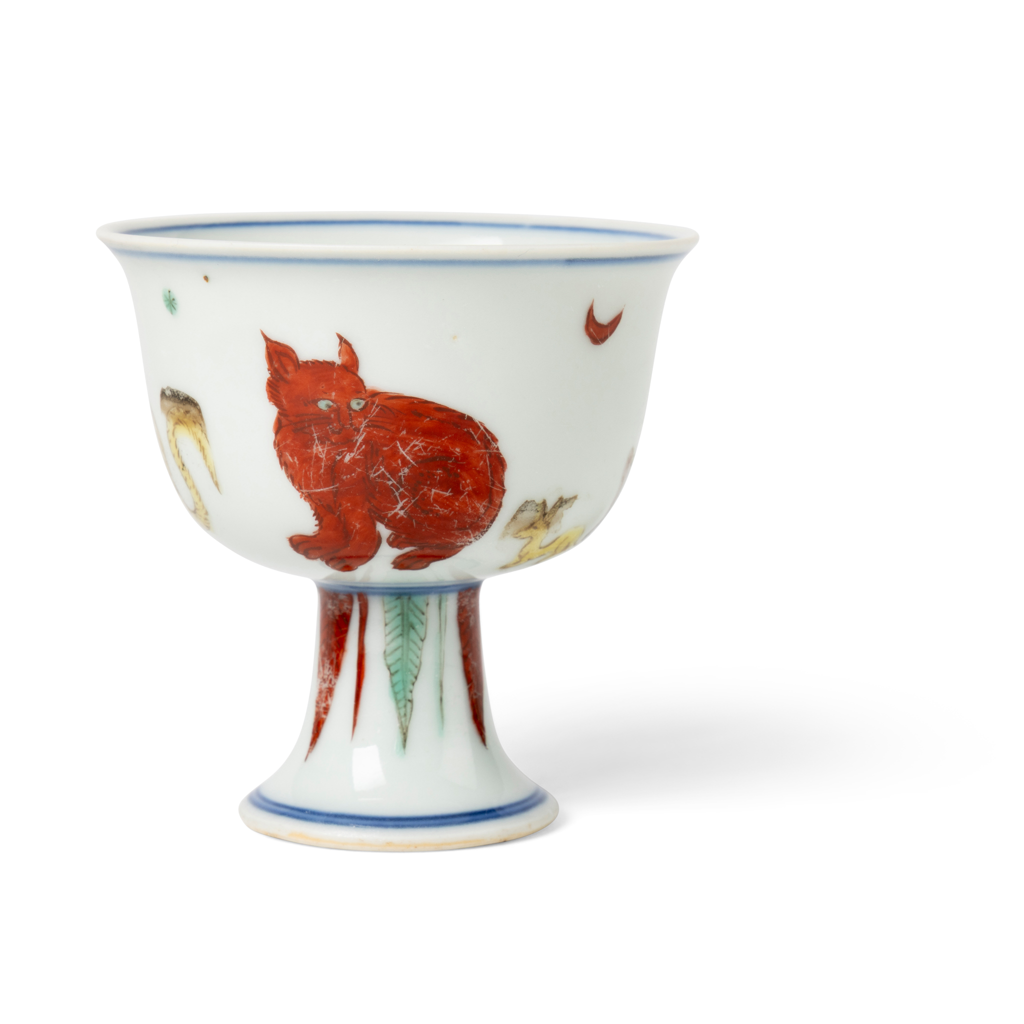 CHINESE WUCAI 'MYTHICAL BEAST' STEM CUP