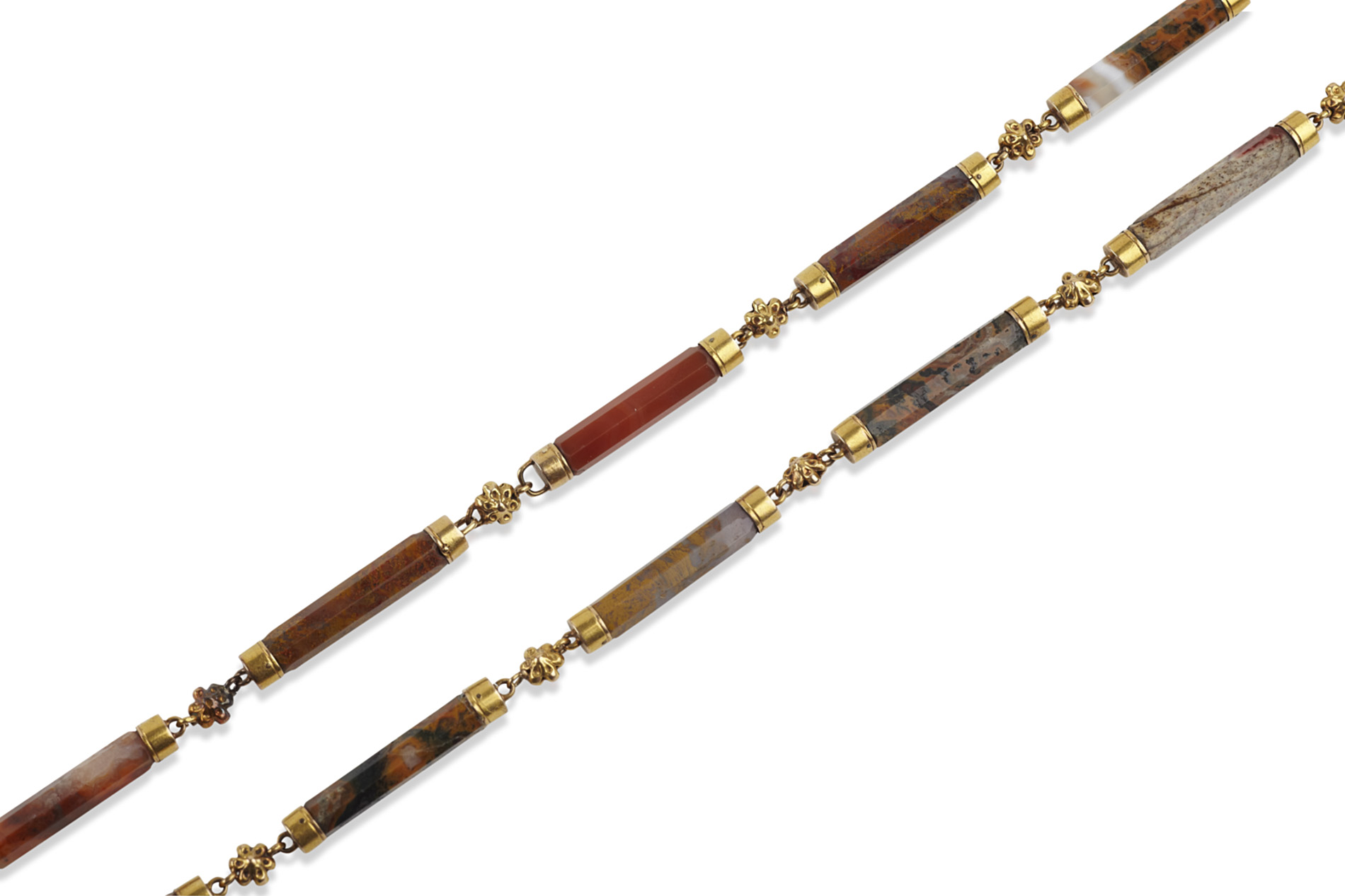 A Victorian Scottish gold mounted hardstone necklace