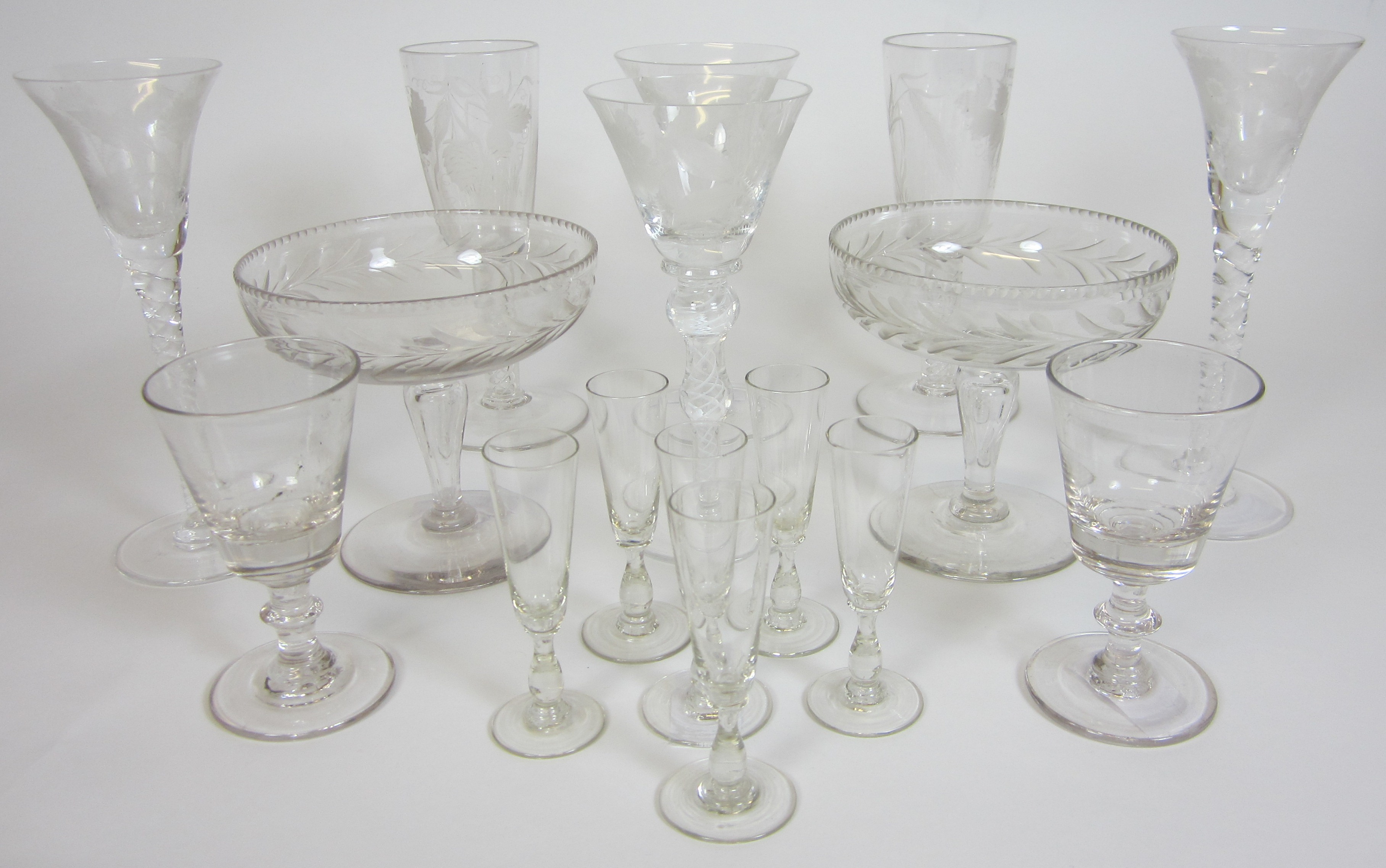 COLLECTION OF TWIST STEM DRINKING GLASSES