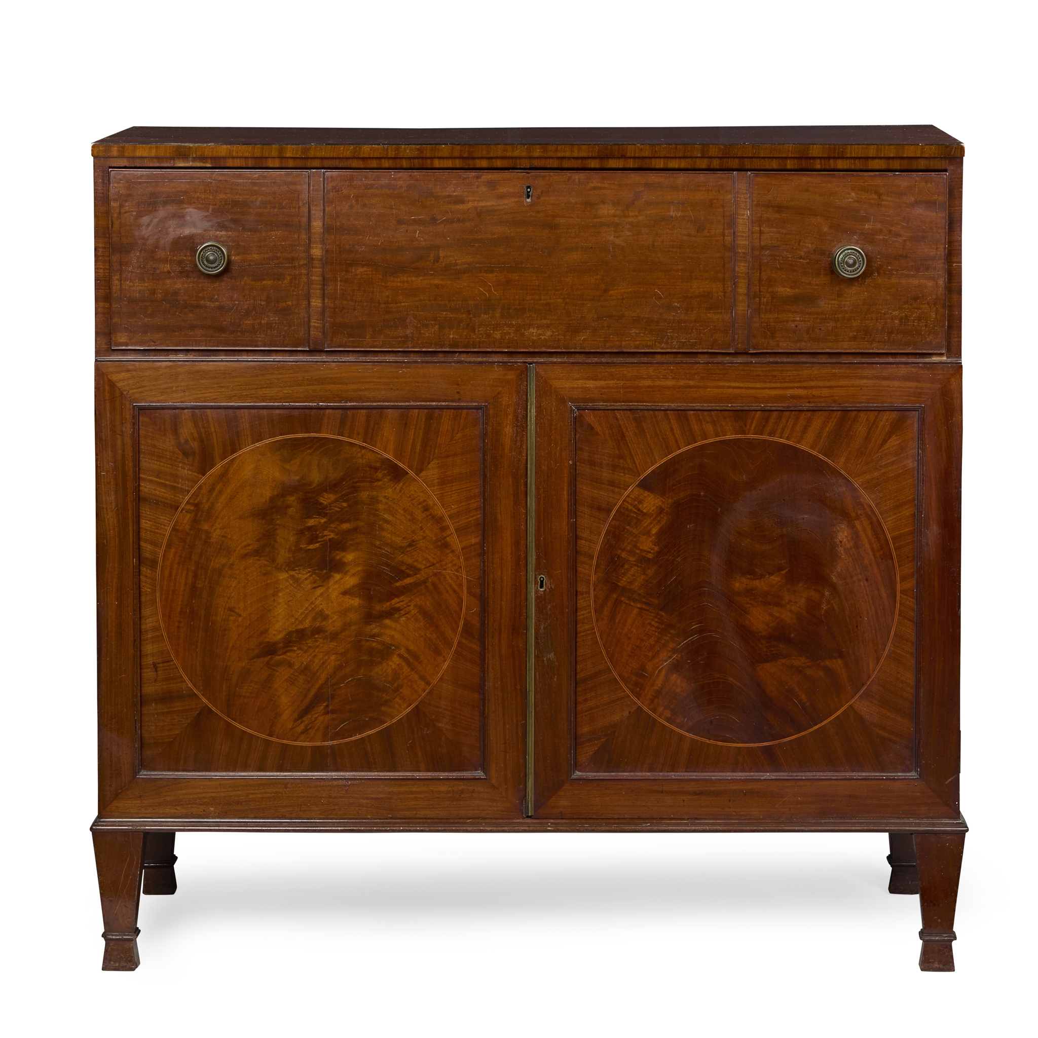 LATE GEORGE III MAHOGANY SECRETAIRE SIDE CABINET