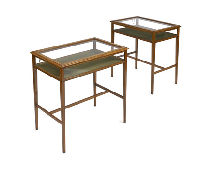 A pair of Sheraton Revival satinwood and tulipwood crossbanded vitrine tables, circa 1900