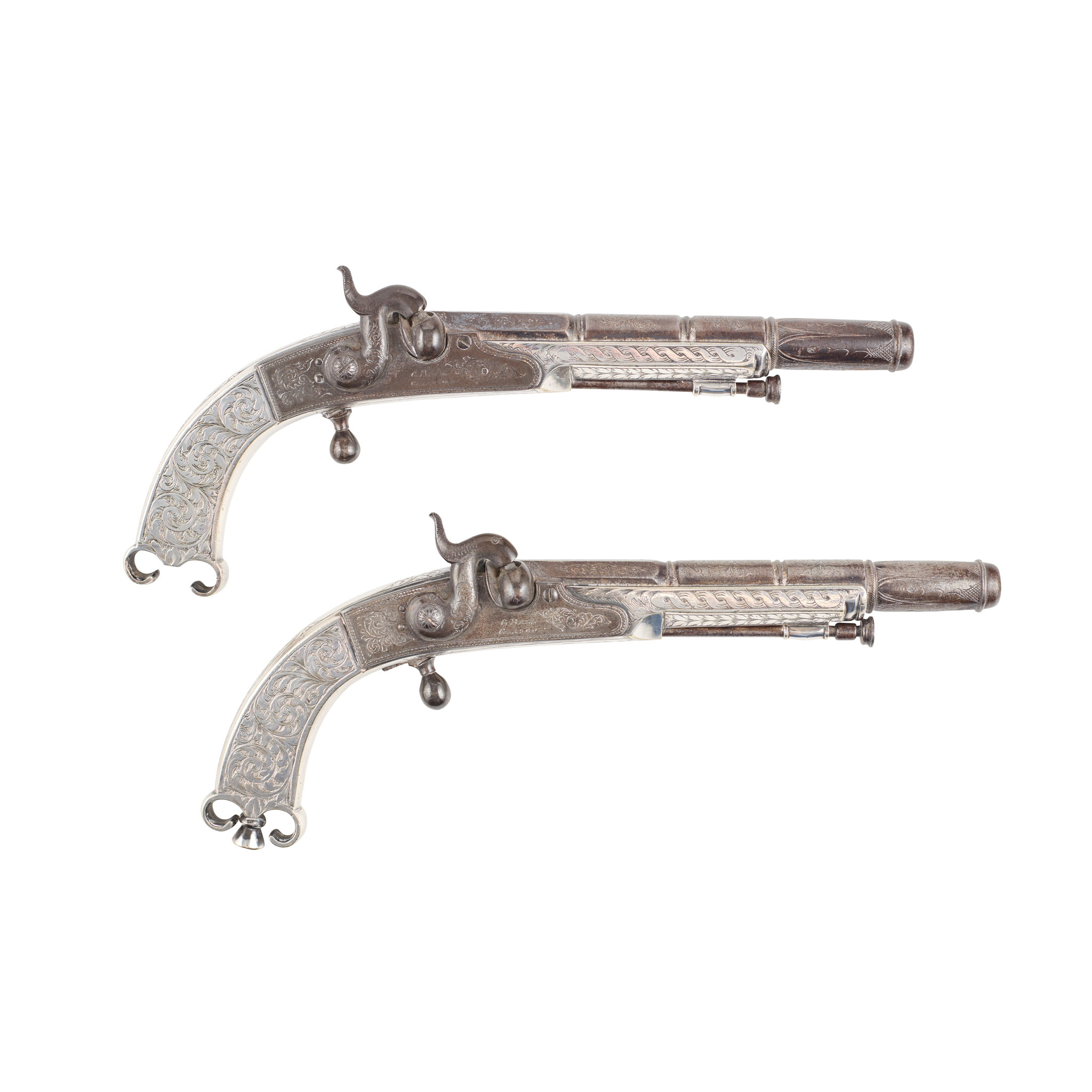 PAIR OF SCOTTISH ALL METAL PERCUSSION DRESS PISTOLS, GEORGE BELL, GLASGOW