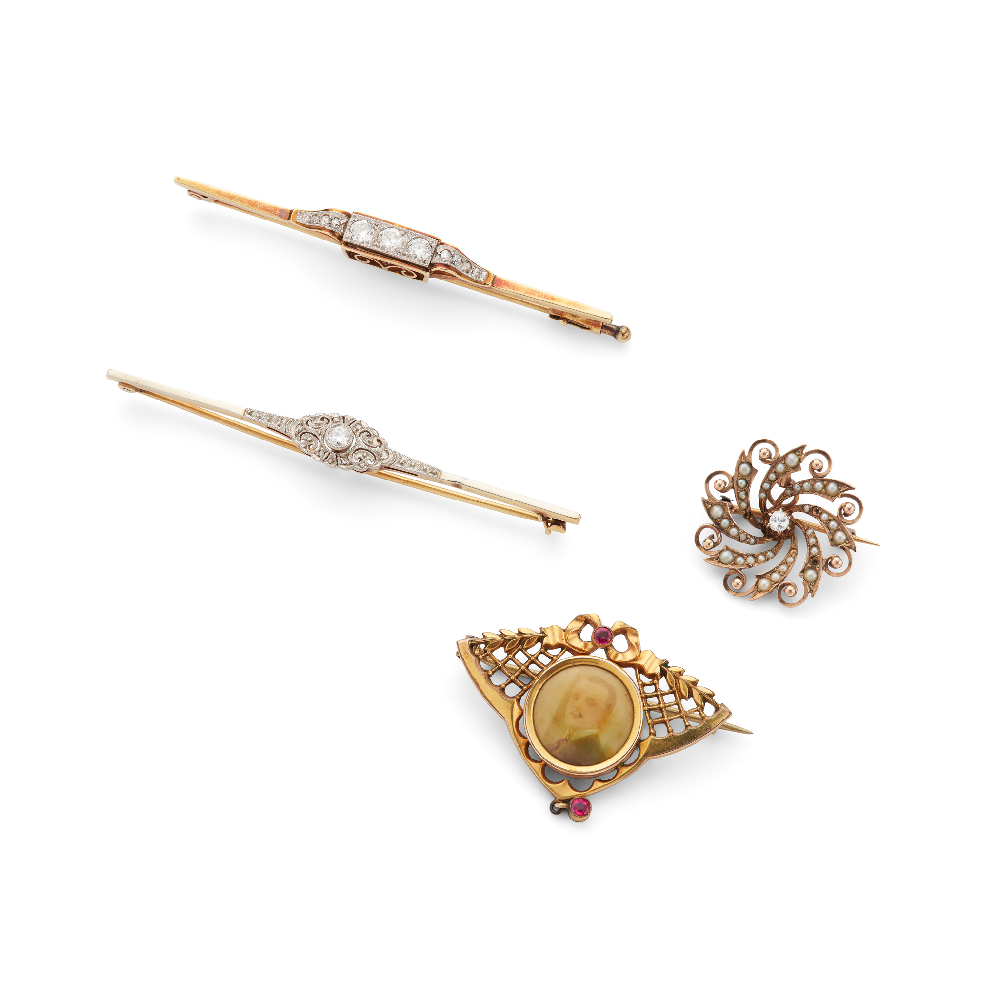 A collection of brooches