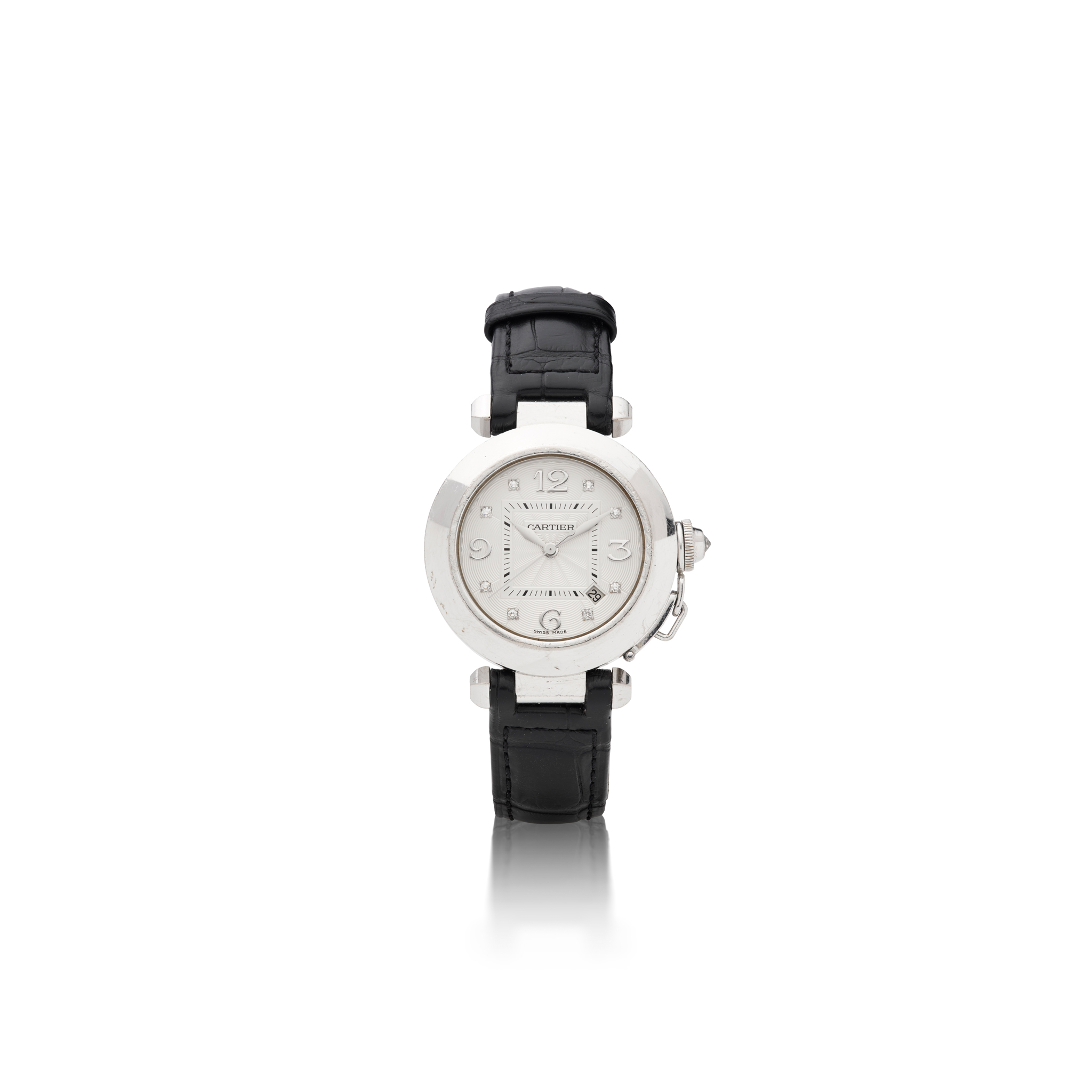 Cartier. An attractive 18k white gold and diamond-set automatic wristwatch with date