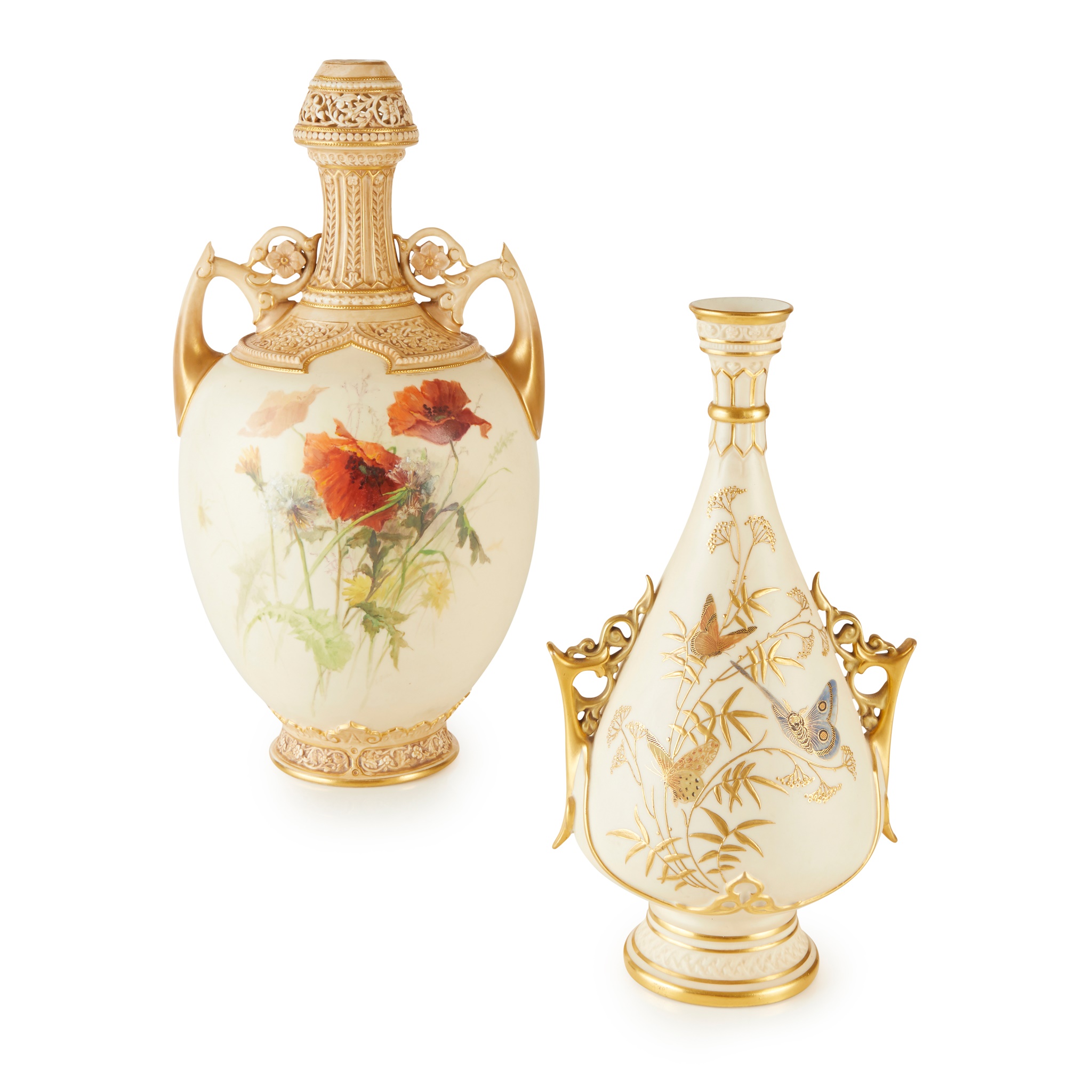 TWO WORCESTER PERSIAN STYLE PORCELAIN VASES