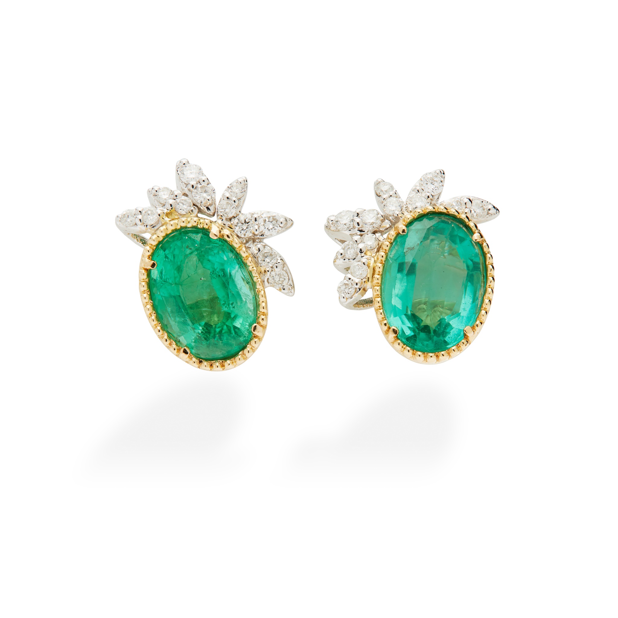 A pair of emerald and diamond-set earrings