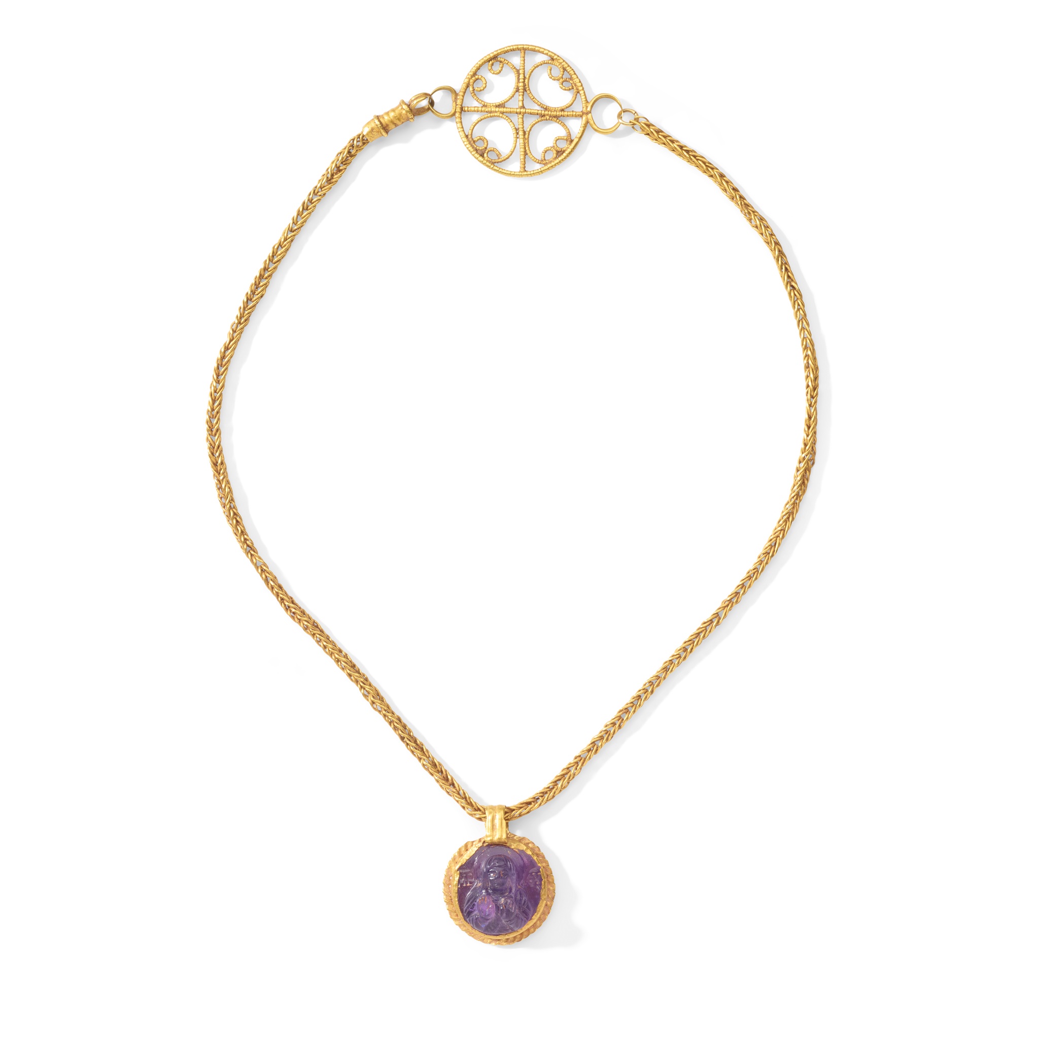 A Byzantine gold and amethyst pendant,