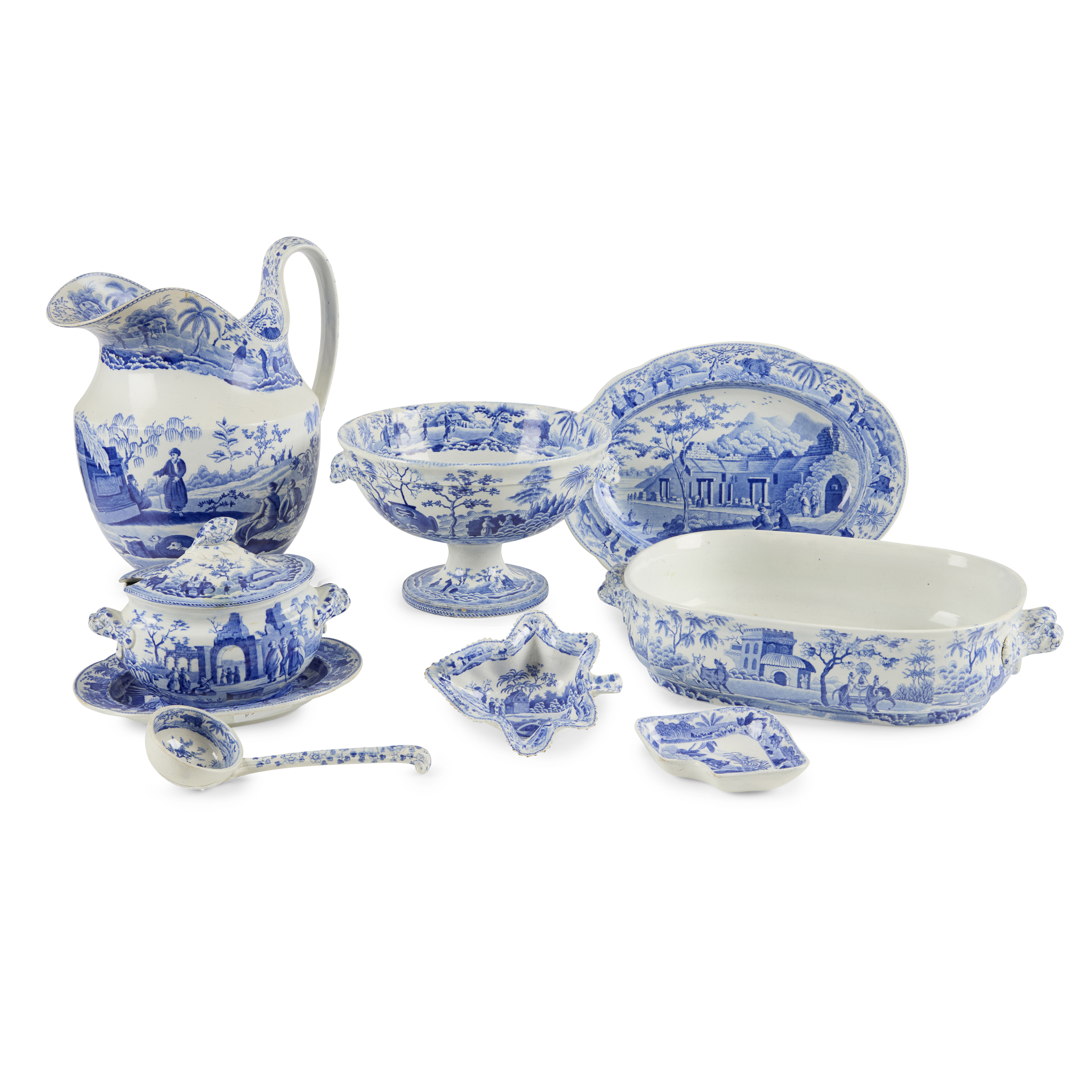 COLLECTION OF SPODE BLUE AND WHITE CARAMANIAN CERAMICS