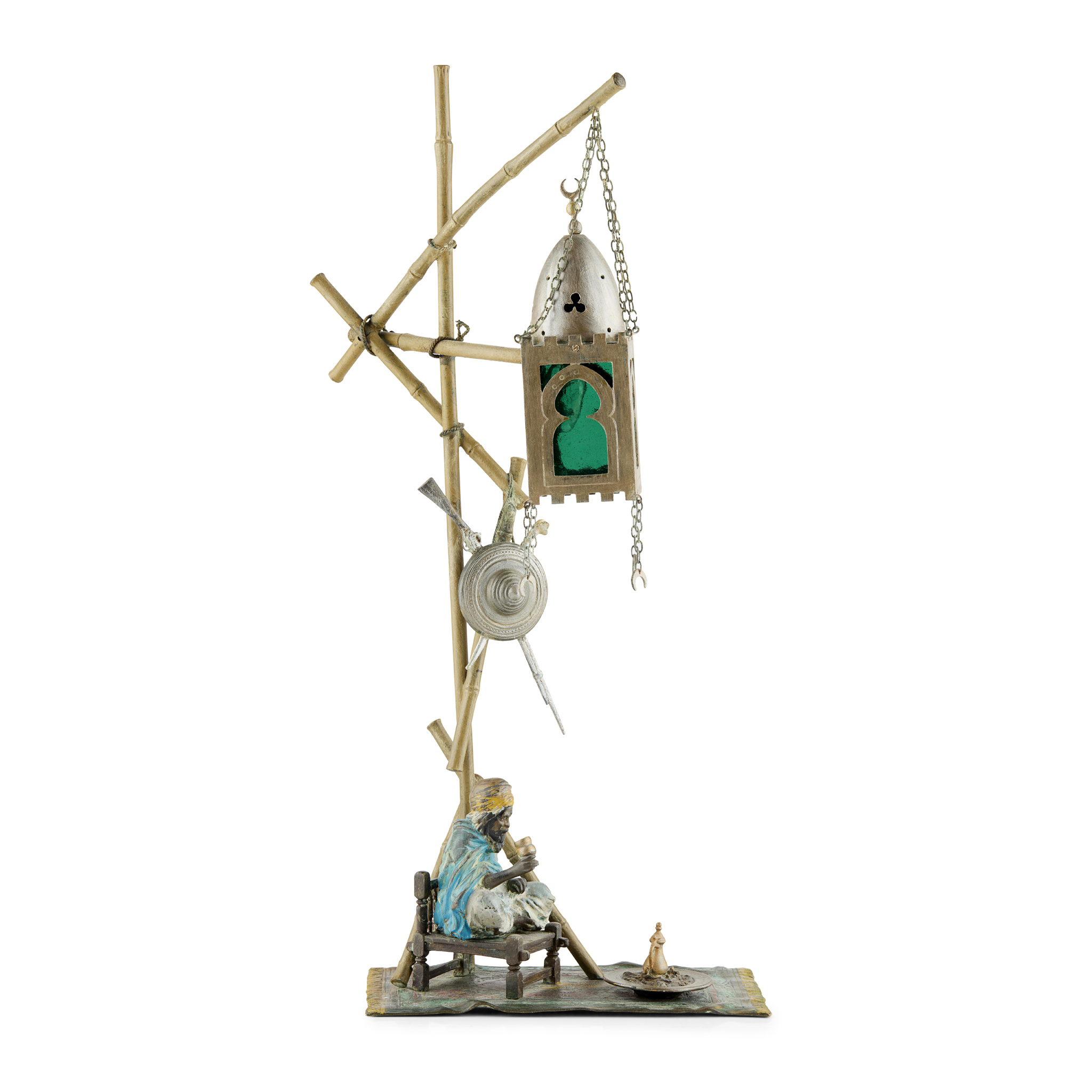 AUSTRIAN COLD PAINTED BRONZE FIGURAL LAMP, BY FRANZ XAVER BERGMAN (1861-1936)