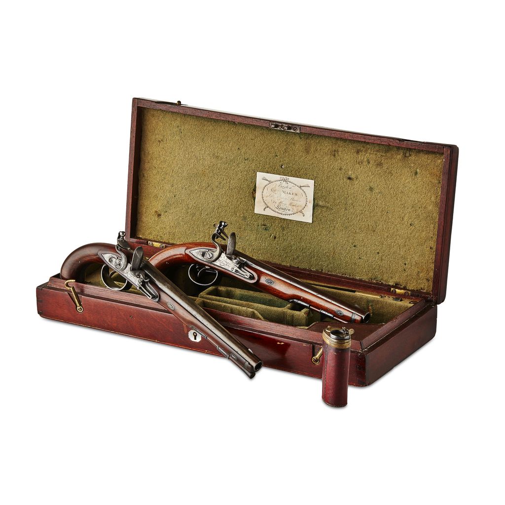 PAIR OF ENGLISH FLINTLOCK DUELING PISTOLS, BY ROBERT WOGDON, LONDON
