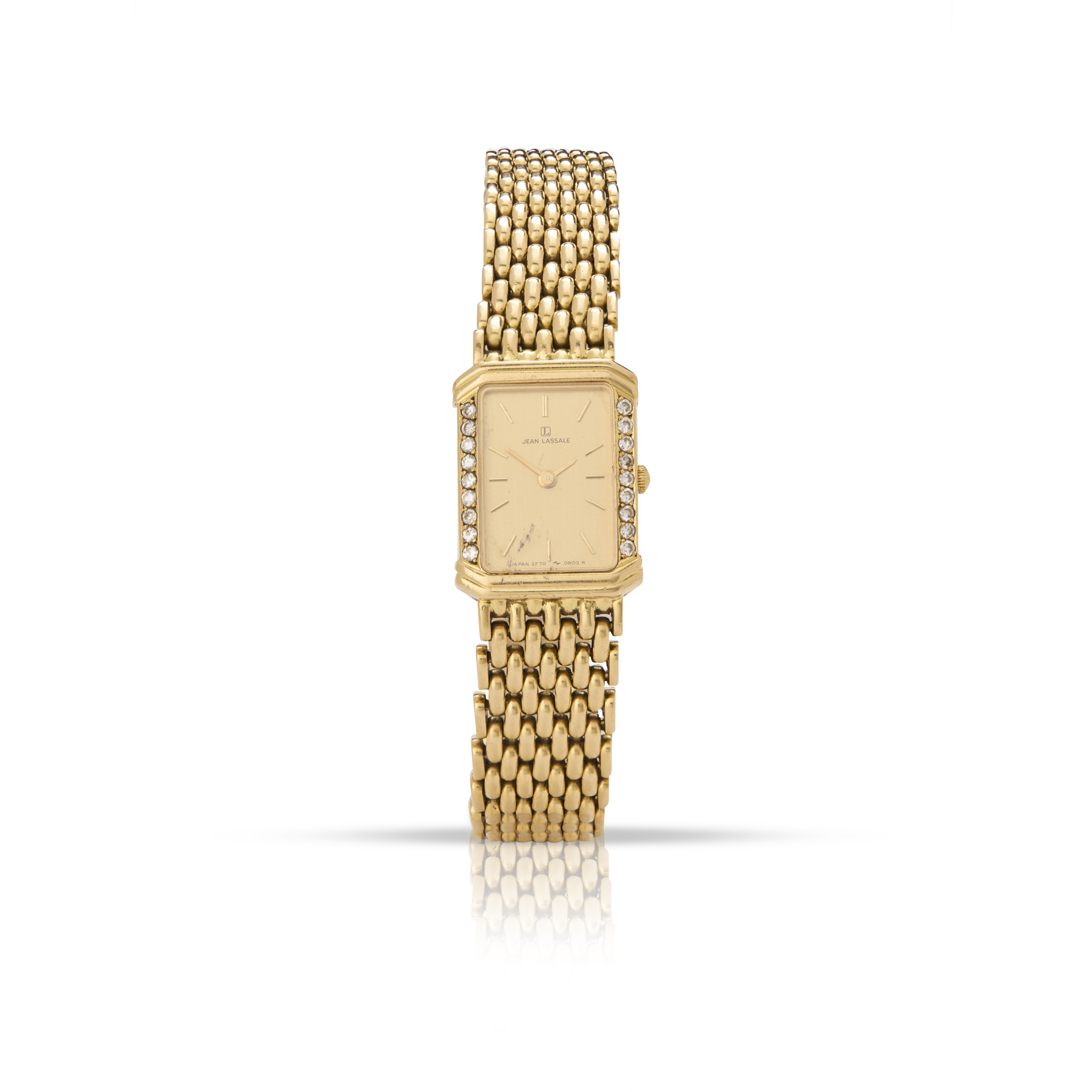 Jean Lassale, Japan. A Ladies rectangular 18k yellow gold and diamond bracelet watch